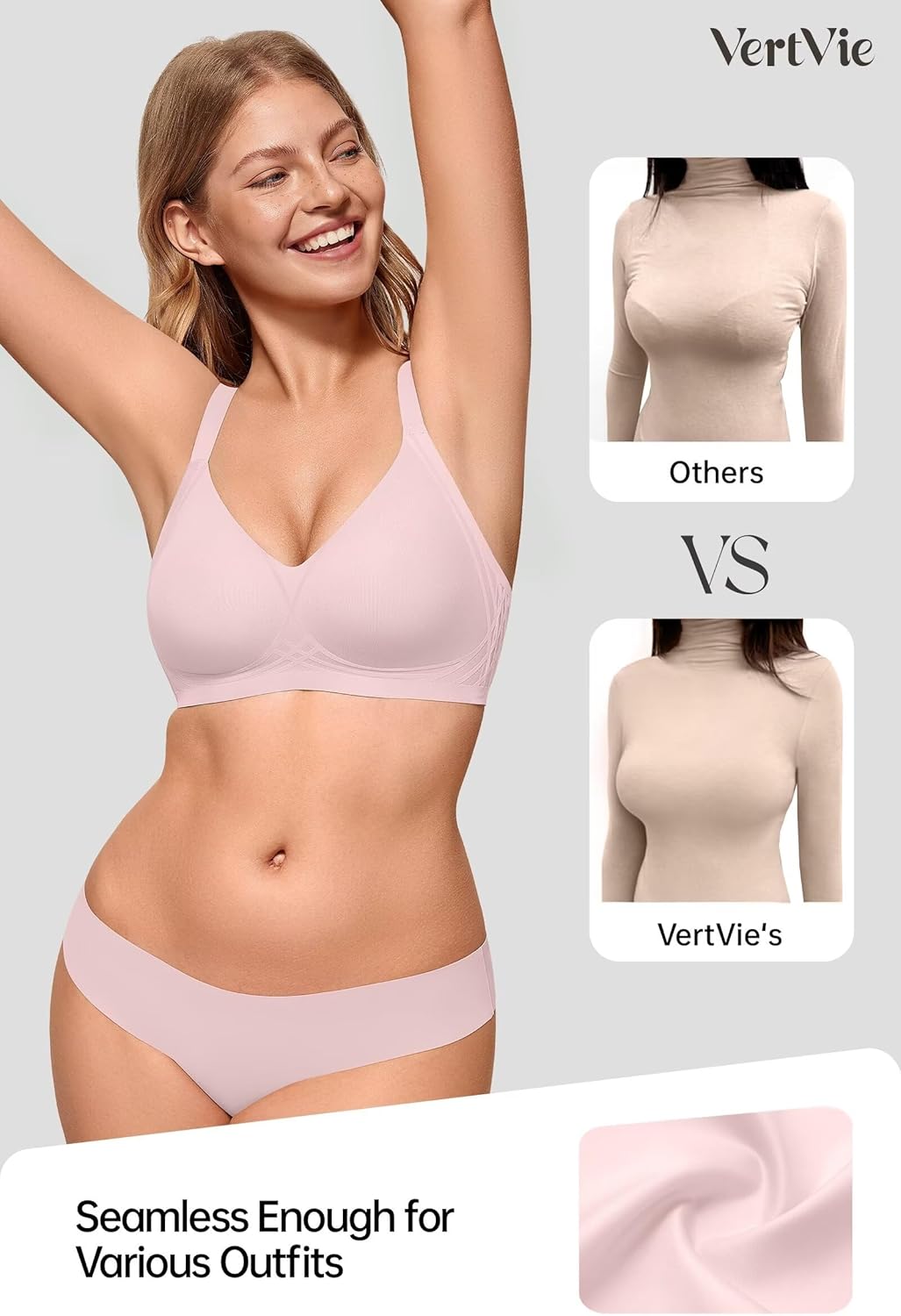 Vertvie Womens Seamless Bras Wireless No Underwire Push Up Bra Full Coverage Racerback Supportive Everyday Bralettes - Image 4
