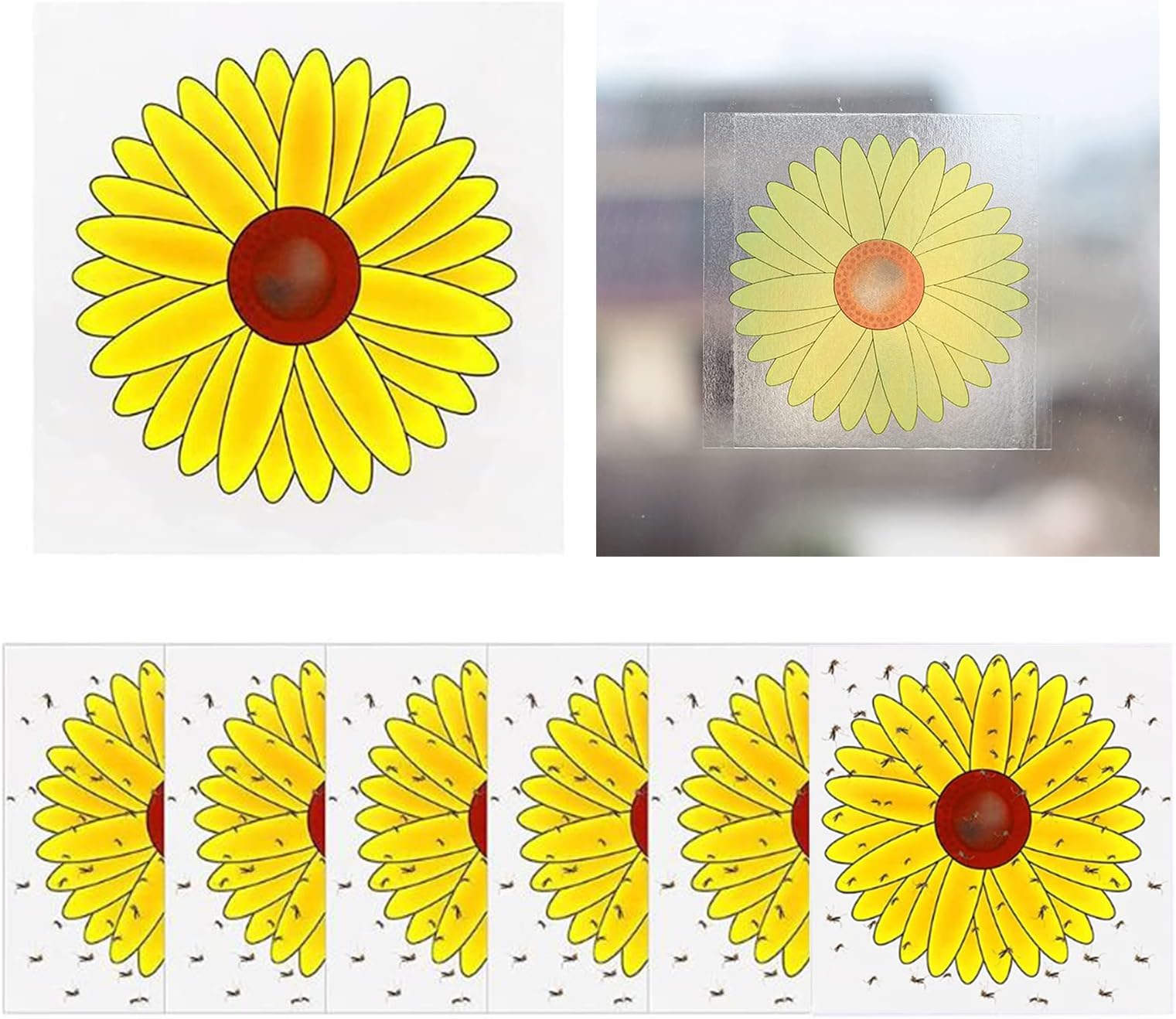 16PCS Window Fly Traps, Flies & Bug Window Fly Trap, Sunflower Style Window Fly Stickers, Floral Pattern Design Sticky Fly Catcher for Indoor Houseflies Fly Gnat