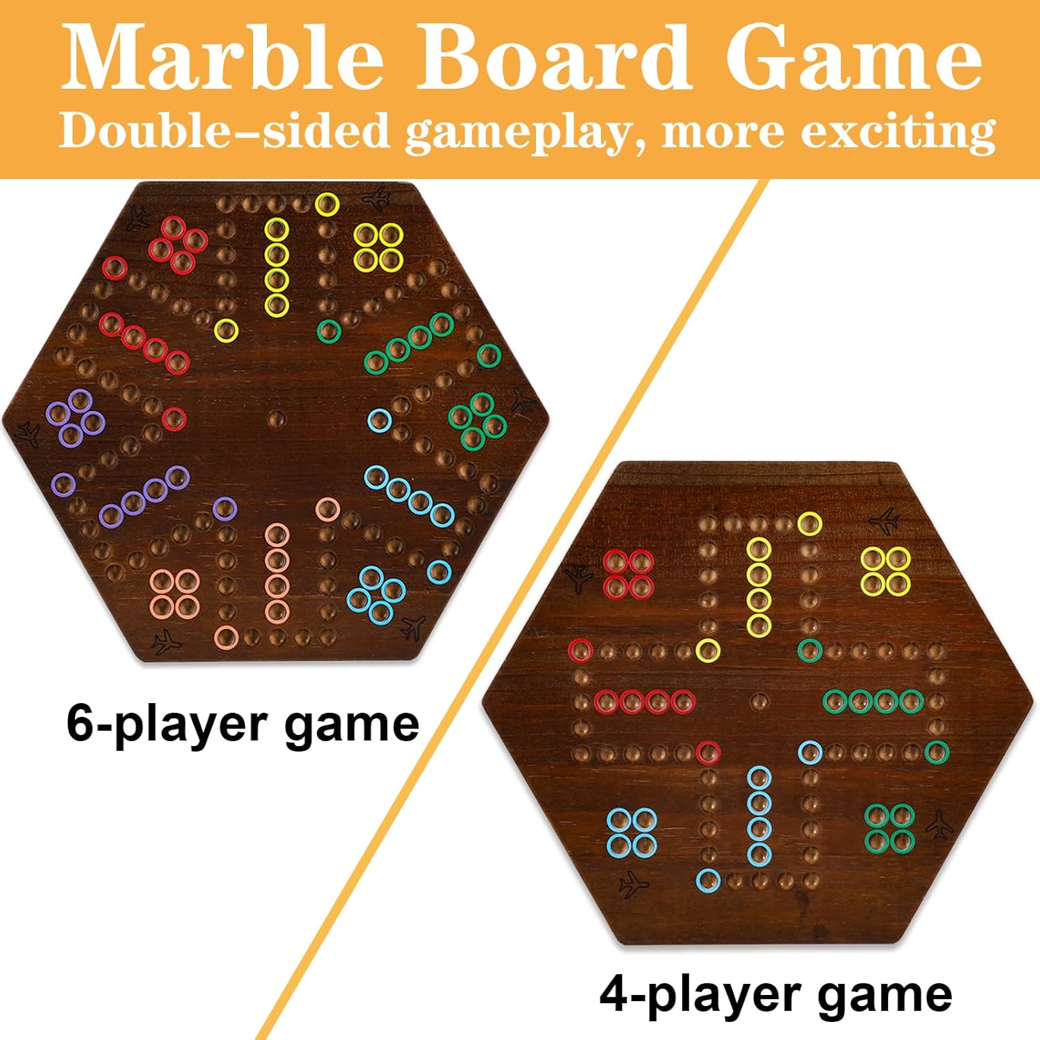 HOROW 20 inch Wahoo Marble Board Game for 4-6 Players - 2 Sided Painted Wooden Board - Thicken Dice Marbles Game - Perfect for Family & Party Game Nights （Fire Color）