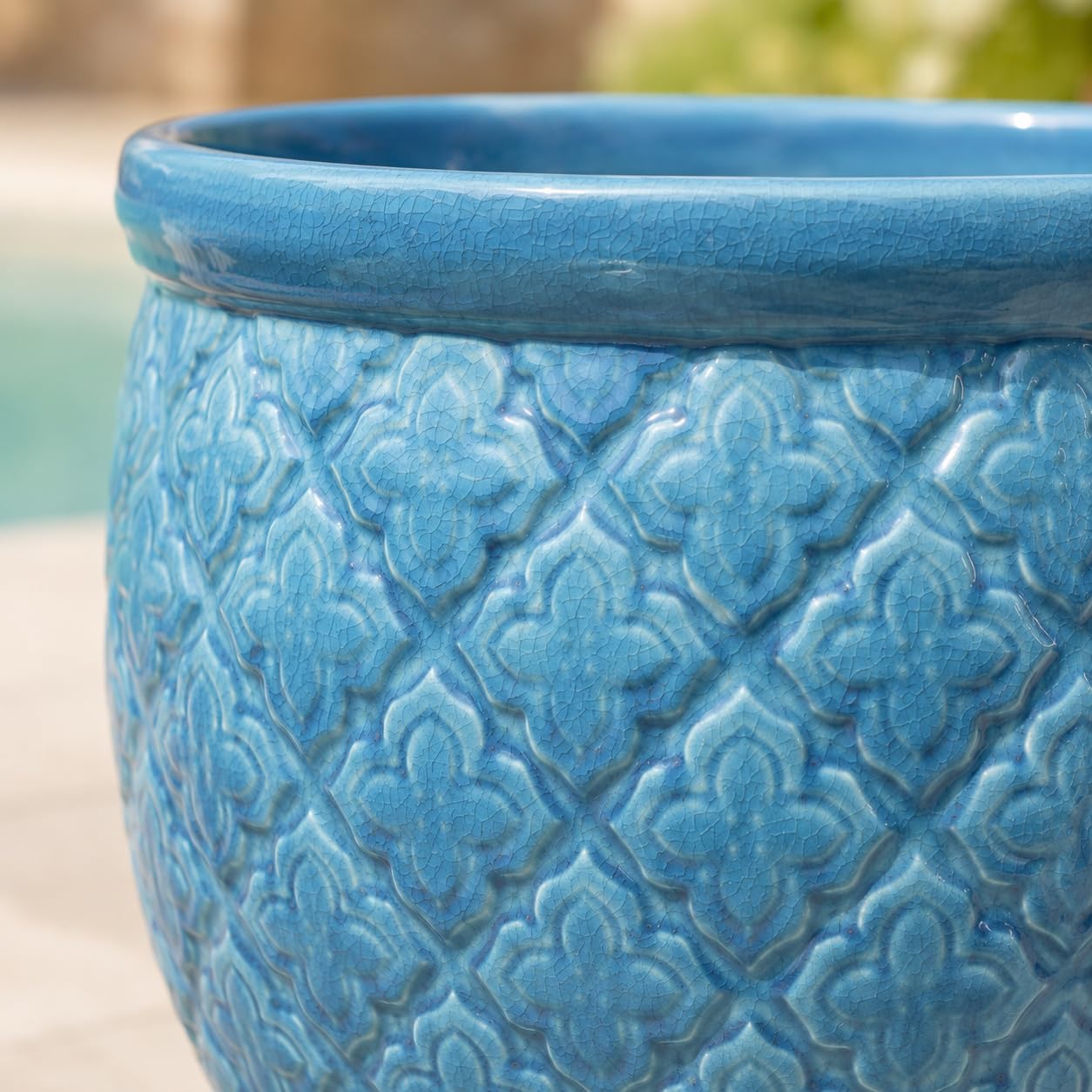Palatina Werkstatt Azur Occitanie - Vaso per piante in ceramica smaltata, grande, turchese/blu, realizzato a mano, smaltato con foro di drenaggio, vaso resistente al gelo, per terrazza, giardino e