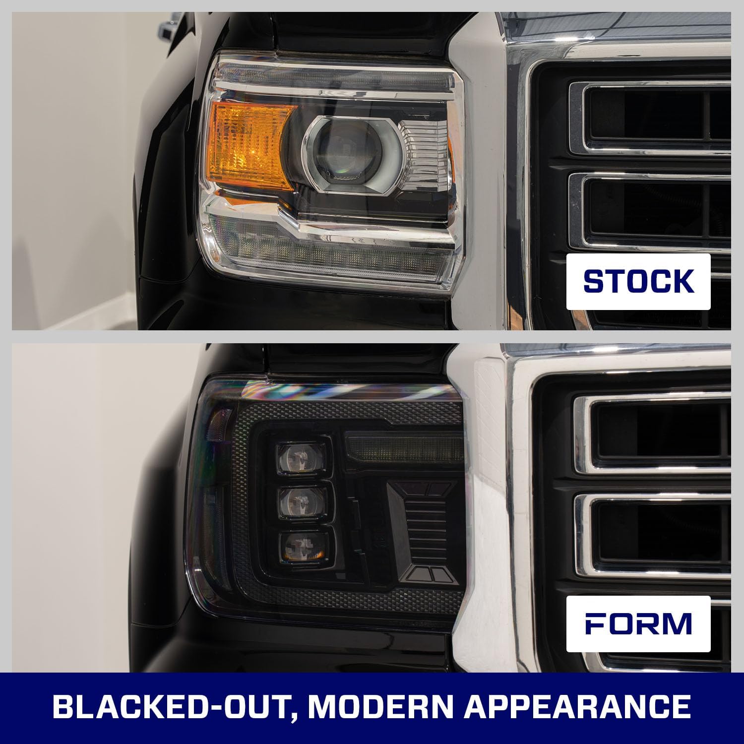 Form Lighting Sequential LED Projector Headlights with Amber DRL compatible with GMC Sierra 1500/2500/3500 2014-2018 (pair)