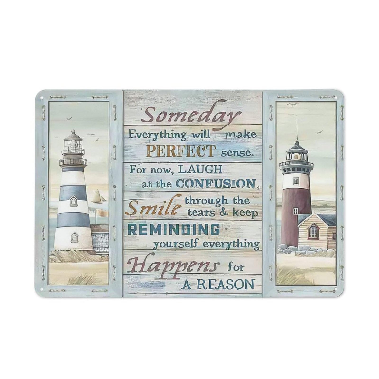 kisoyo Rustic Retro Metal Tin Sign Nautical Lighthouse Wall Art Inspirational Quotes Wall Decor Coastal Theme Pictures Country Wall Art Home Courtyard Wall Decor 8x12 Inch