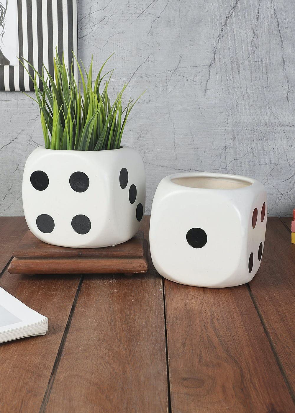 4 inch All Sides Cube Ceramic Pot, DICE Shape Ceramic Pot, Ideal for Tables, shelfs etc Set of 2