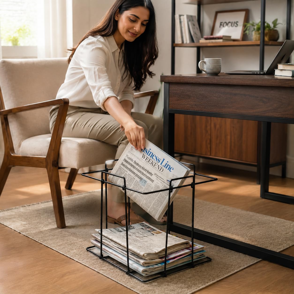 Metal Magazine Rack Newspaper Holder for Living Room, Office & Bedroom | Black Floor Standing Book Organizer Basket for Newspapers,Files & Books | Modern Home Decor Storage Rack-picture-15