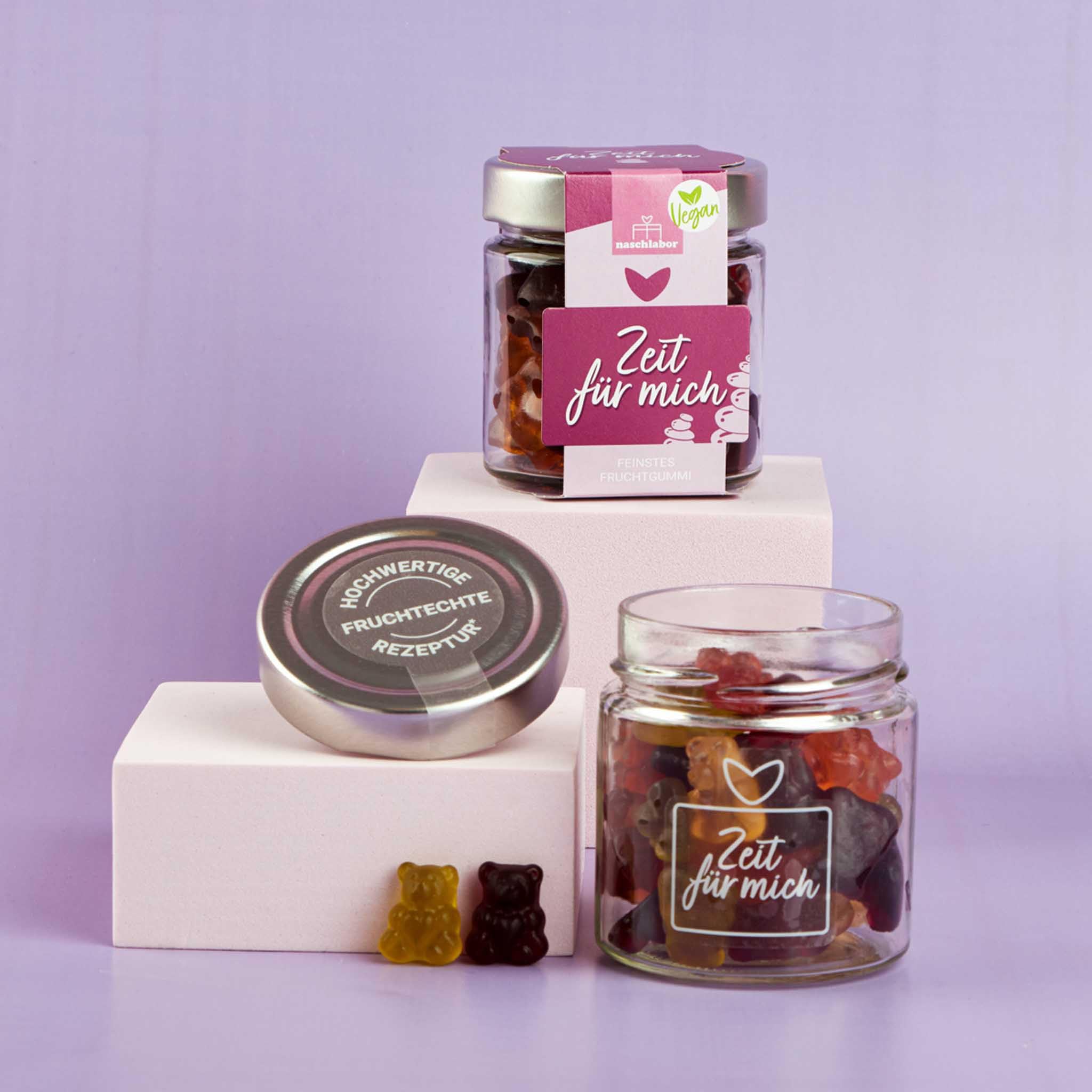 Vegan Fruchtgummi Geschenkglas Zeit für mich 120g | Geschenk für die Liebsten | Das Mitbringsel für deine Freunde | Muttertag | Geschenk für die beste Freundin | Me time