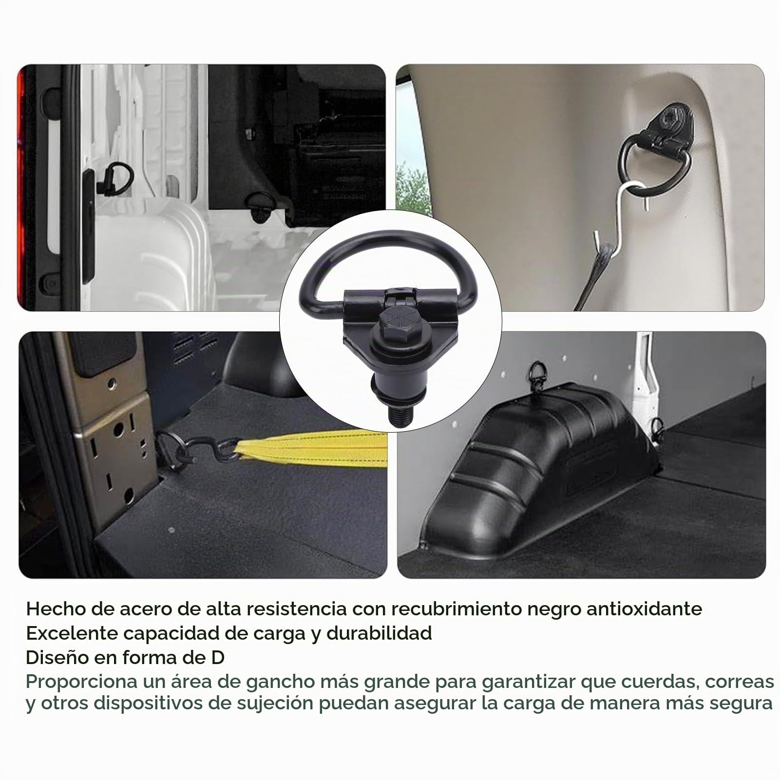 Fabater 6 Ganchos en D para Amarre de Carga, Furgonetas con Revestimiento Inoxidable de Acero Negro, Reemplazo Directo para Furgoneta de Carga Transit 150 250 350 2015 a 2024