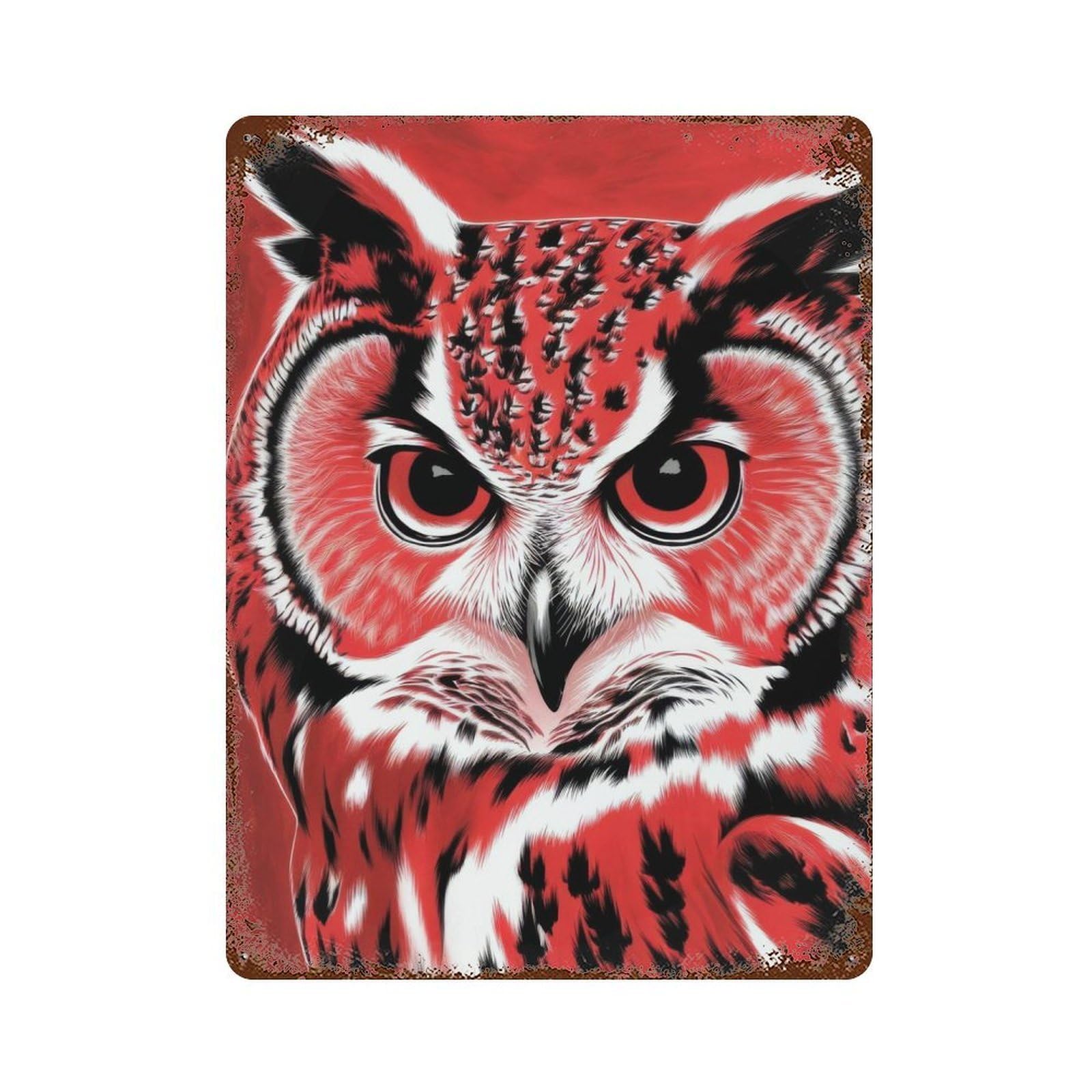 Red Owl Portrait 15.7"x11.8" Aged Metal Wall Plaque, Classic Wall Plaque for Basement, Hobby Room And Garage Decor