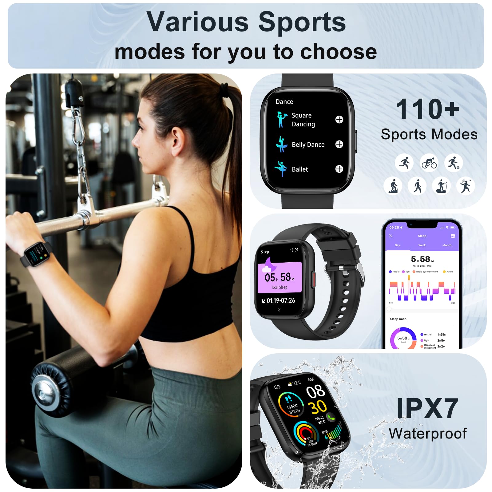 Smartwatch Uomo donna Rispondi/Effettua Chiamate, 1.85 Schermo Smartwatch Orologio Uomo, 112 sportivo, IP67 Impermeabile Sportivo Watch con cardiofrequenzimetro/sonno, Fitness Watch per Android e iOS