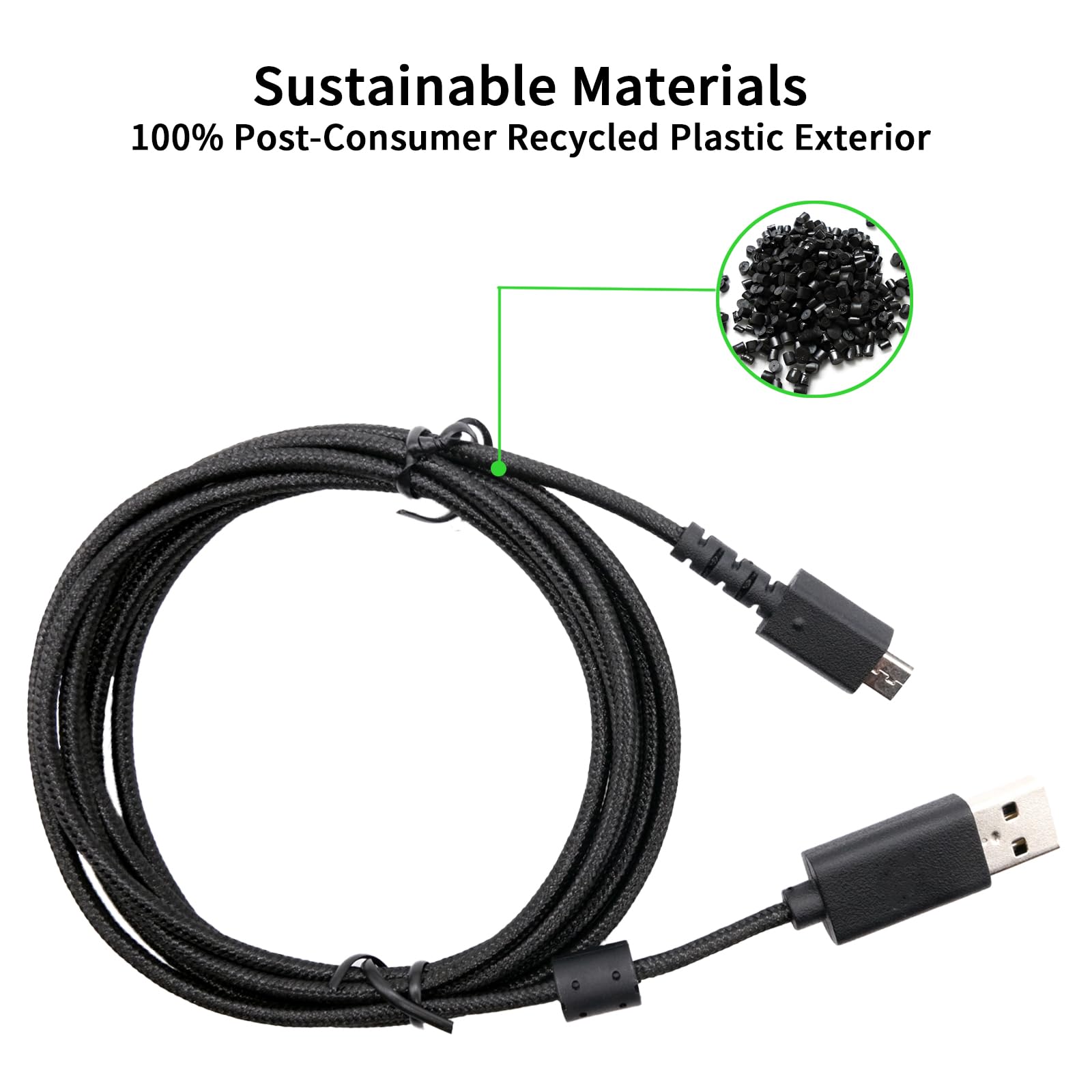 Cable de carga USB (6 pies), nailon trenzado, repuesto para mouse inalámbrico Logitech G502 Lightspeed / teclado inalámbrico G915 RGB TKL, USB a micro