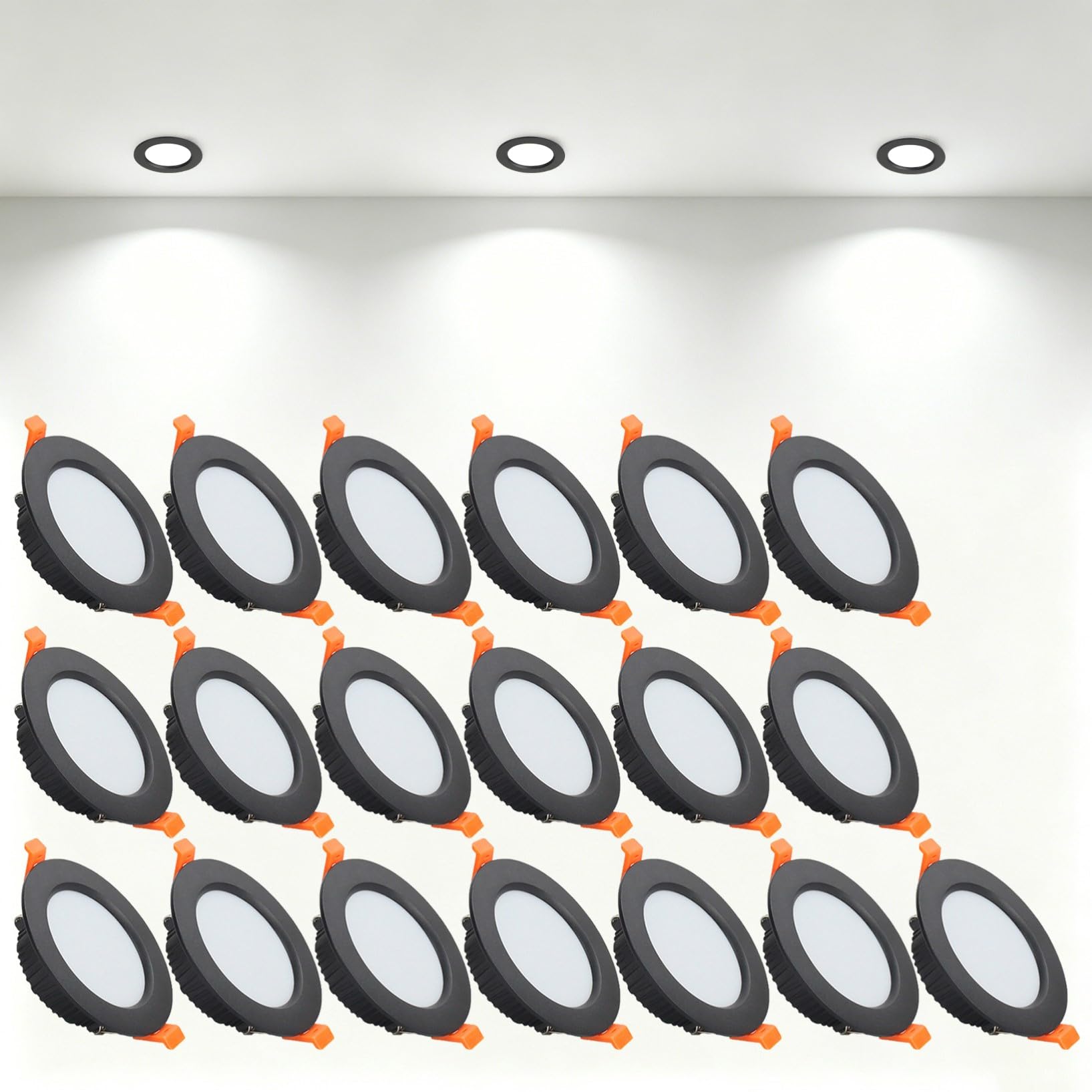 VOGHMOLD 7W Ultra Slim LED Downlight Recessed Ceiling Light 3 inch, 6000K Spot Lights Black Aluminum Trim, Cut Φ80-90mm, AC110-240V Panel Lighting for Office Hallway Closet, 19 Pack