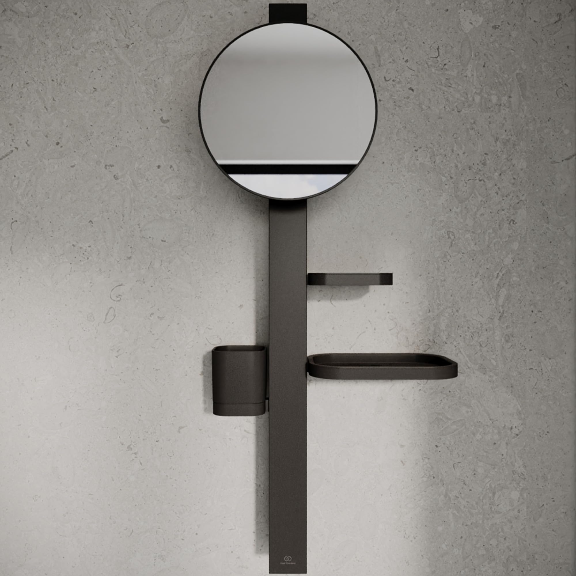 Ideal Standard - Alu+, pasek kosmetyczny z akcesoriami kombinowanymi, S, Beauty Bar z lustrem powiększającym 20 cm i wysokości 70 cm, wolnostojący kubek i półki, czarny jedwab