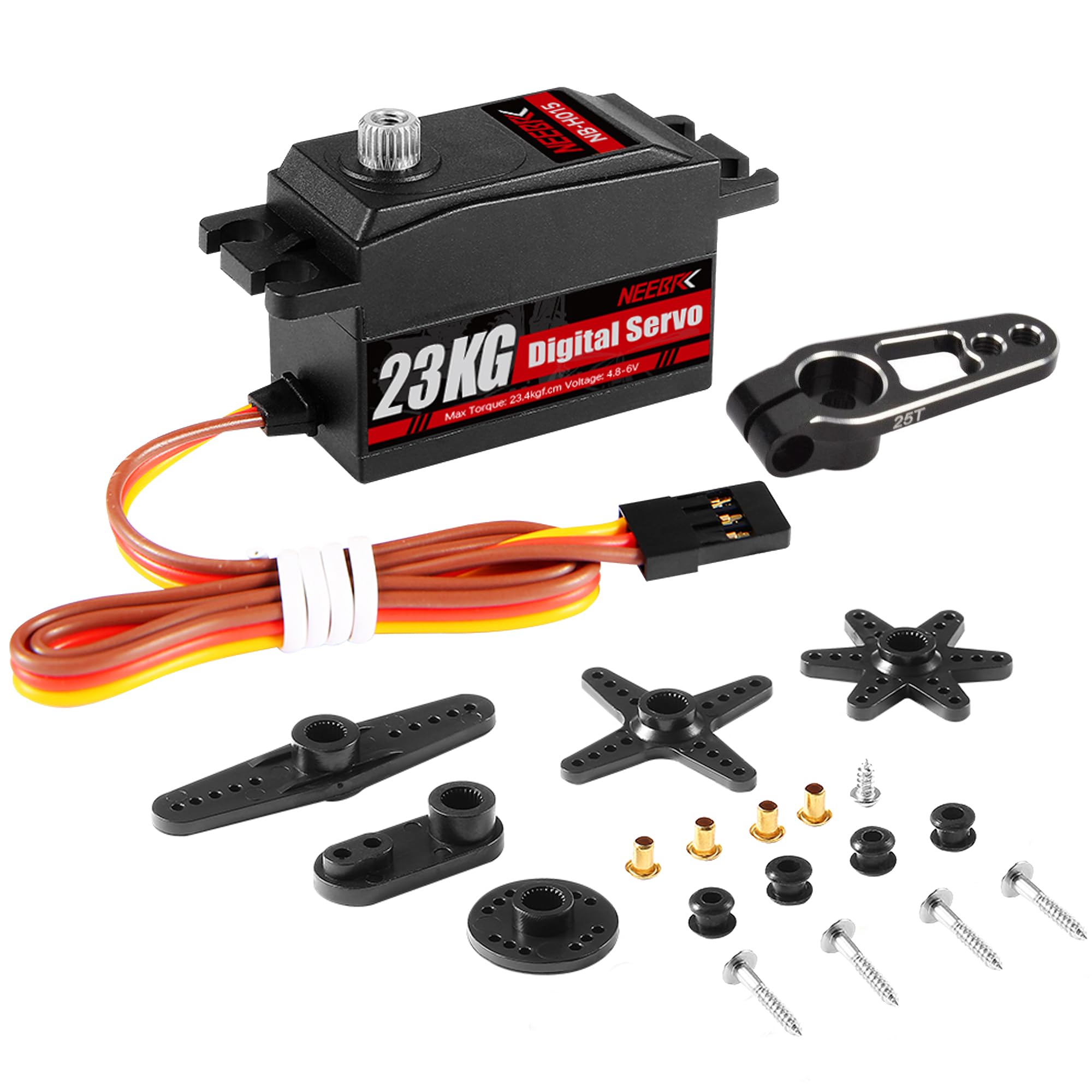 23KG Low Profile Digital Servo and 25T Servo Arm,High Torque Full Metal Gear for 1/10 RC Car On-Road Touring Drift Car/Robot/Boat