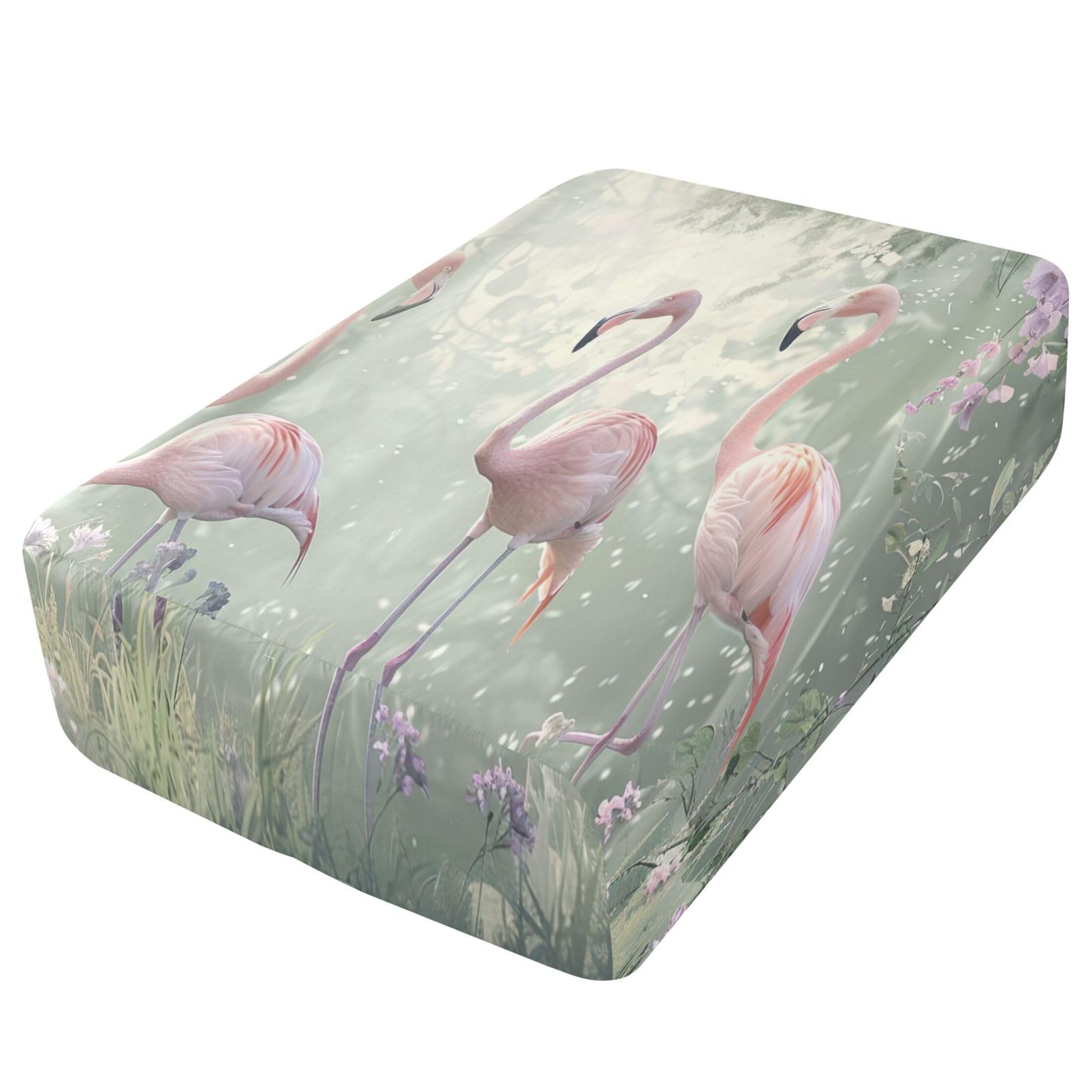 Sábana bajera ajustable individual con diseño de flamencos lavanda para colchón de aire, bolsillo extra profundo de 24 pulgadas, funda suave y transpirable con apertura de válvula de