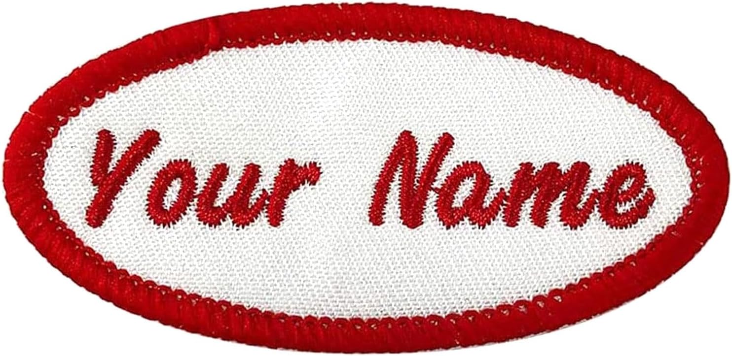 Kamao Custom Oval Name Patch, 2pcs Personalized Embroidered Name tag sew on/Iron on for Clothing, School Bag, Uniform Work Shirt, Black, White