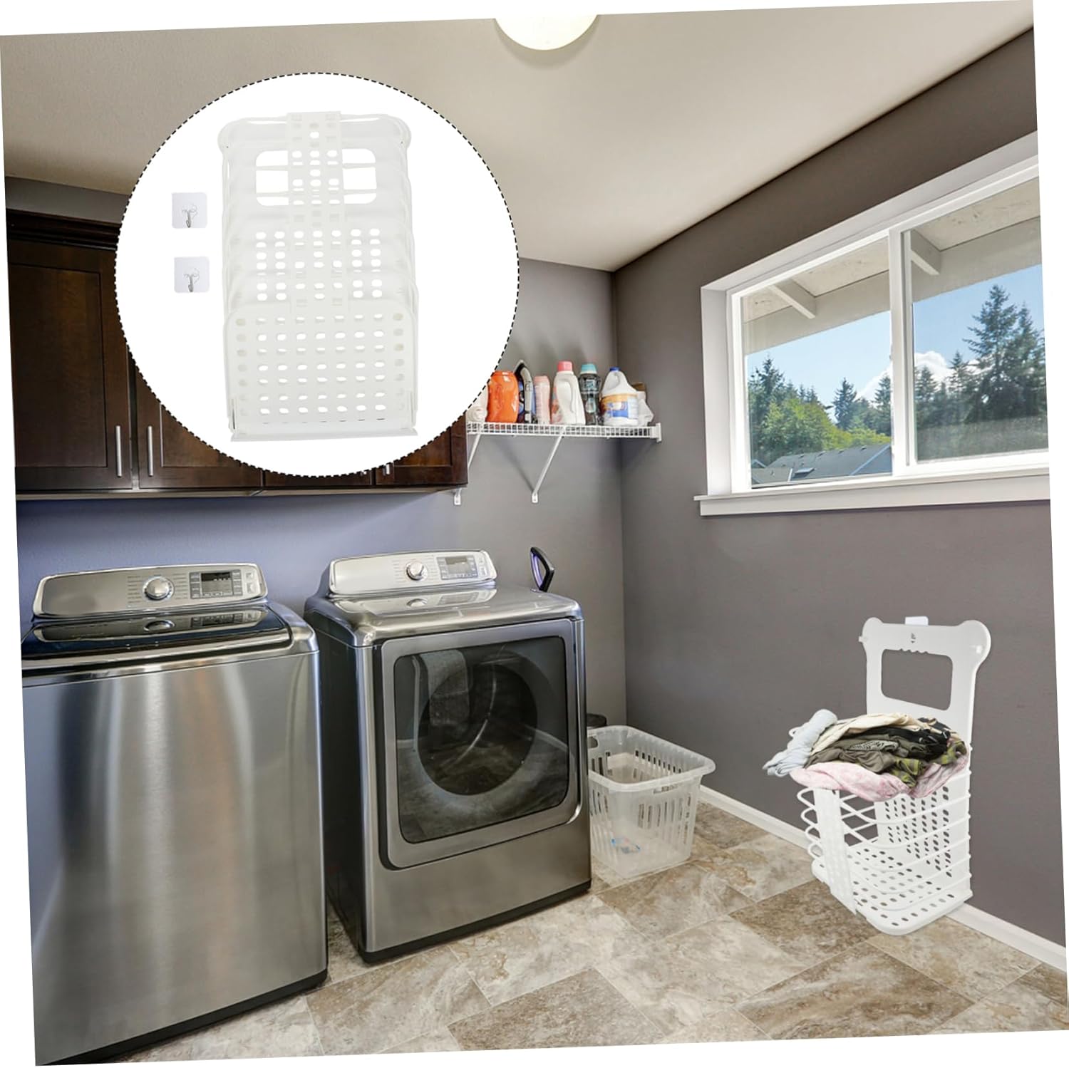 Foldable Wall Mounted Clothes Organizing Basket Large White Laundry Hamper for Bathroom Dorm Apartment Storage Space Saving Dirty Clothes Organizer