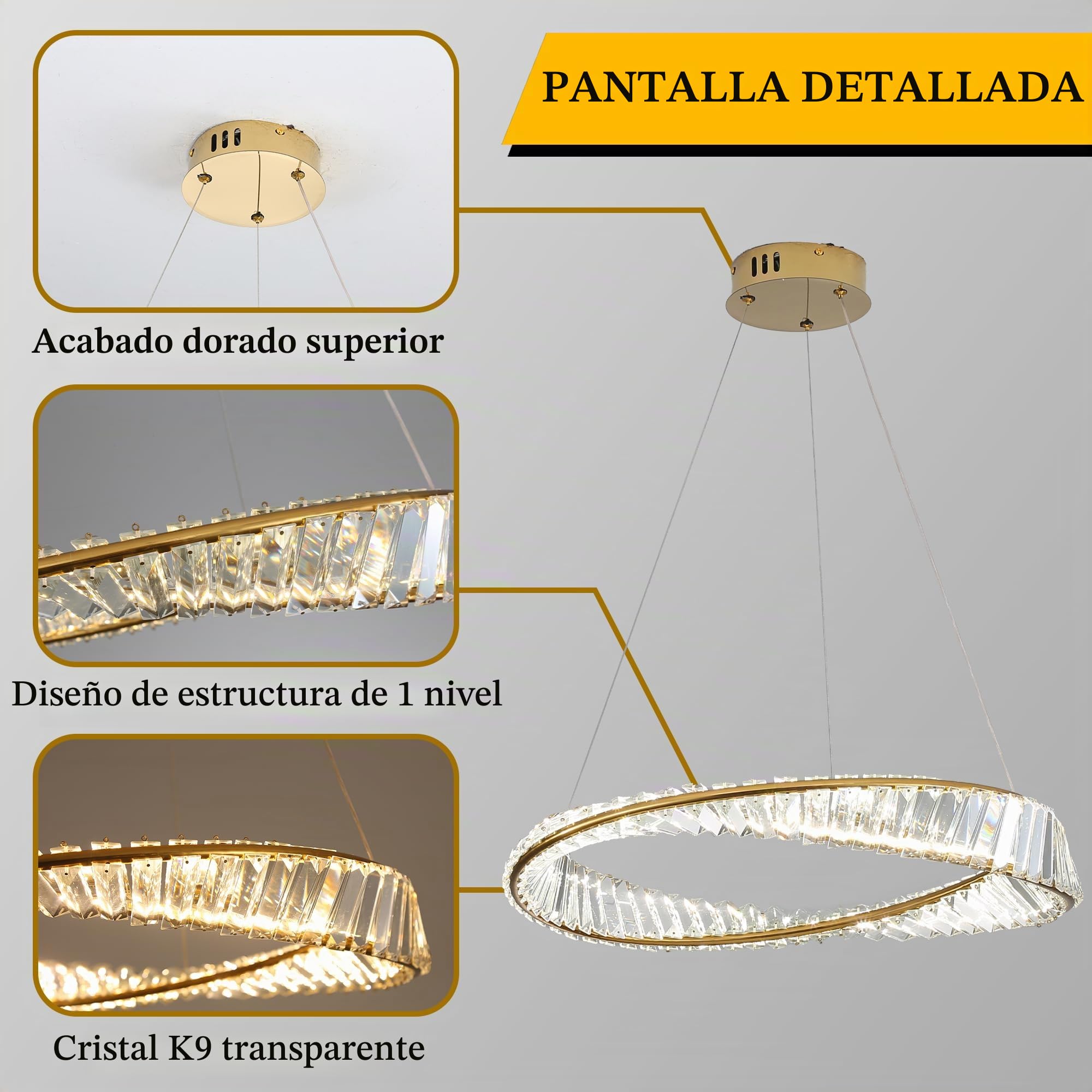 Lamparas De Comedor Modernas,Oro Anillos Irregulares LáMpara Colgante Redonda,IluminacióN De ArañA De Cristal Moderna Regulable Para Sala De Estar Comedor Cocina Dormitorio D40Cm/15,7 In