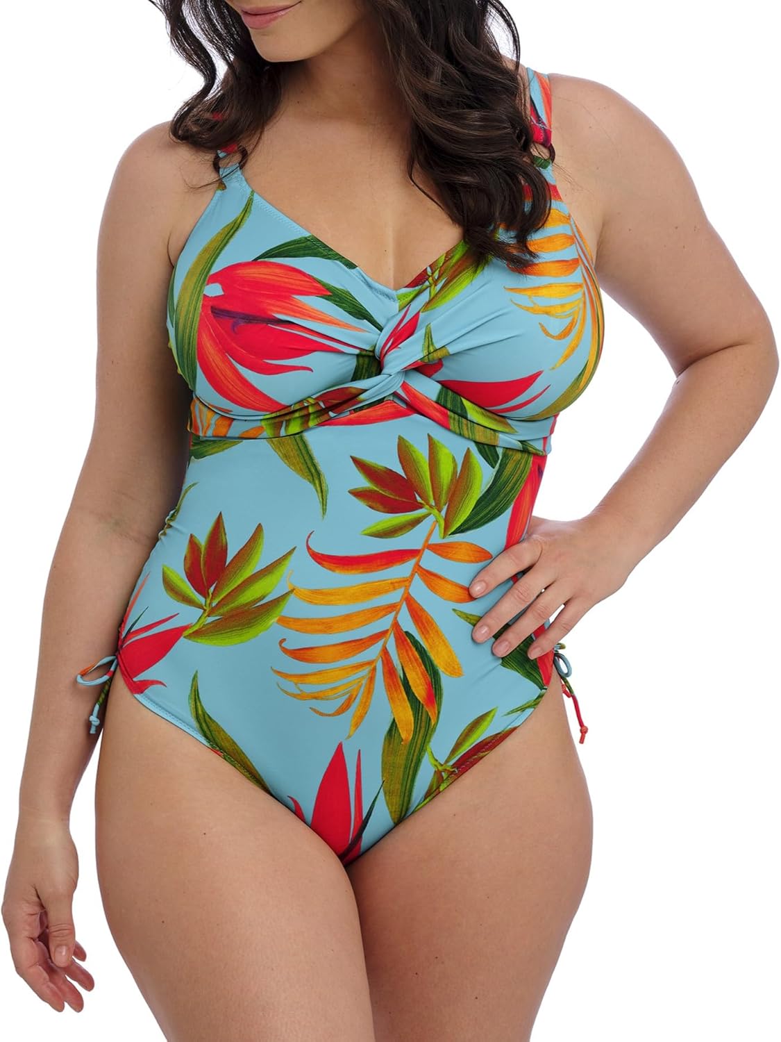 Women's Pichola Underwire Twist Front Swimsuit with Adjustable Leg 34GG Aqua