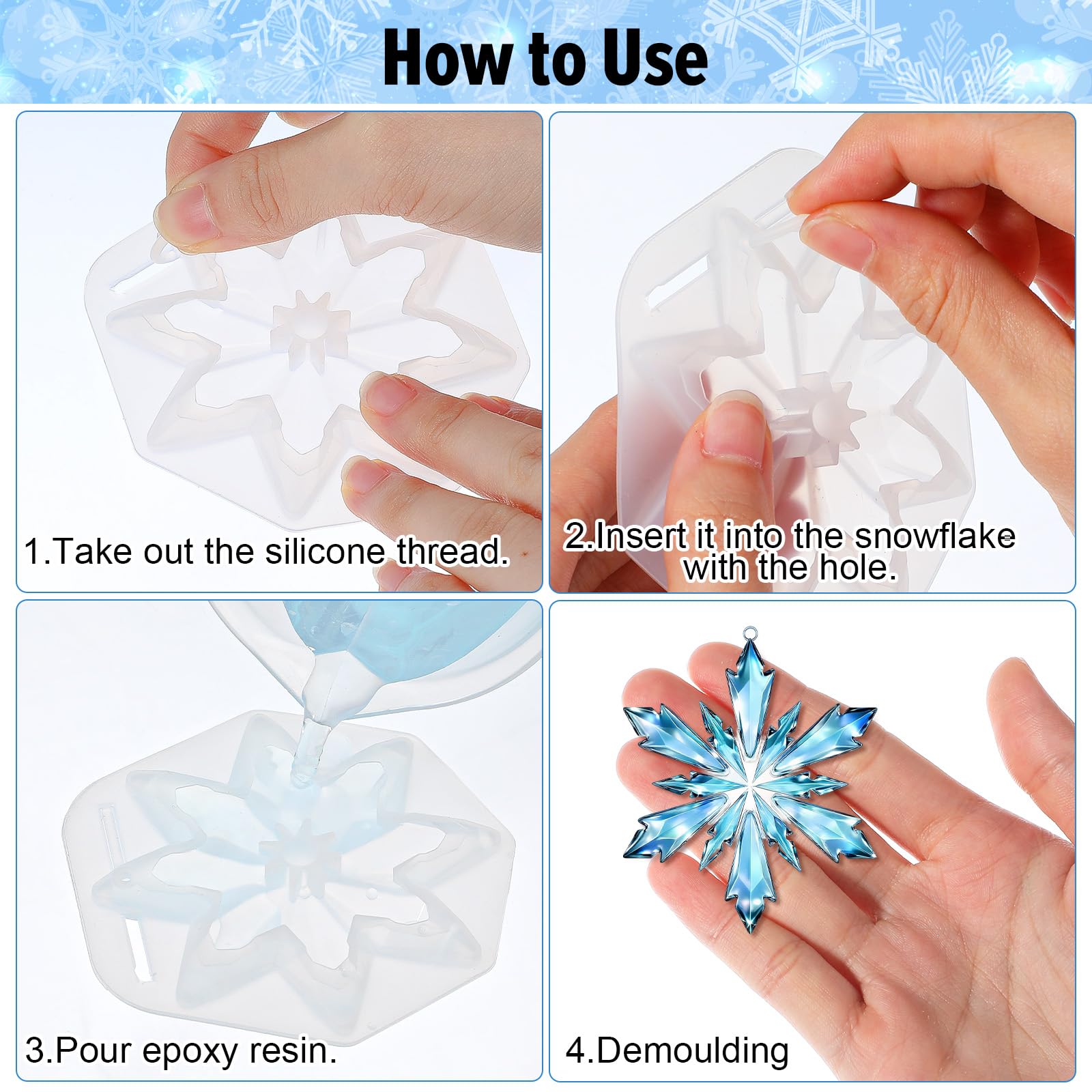 4 Stuks Epoxyhars Mallen Kerst Sneeuwvlokken, Kerstmis Hars 4 Stuks Epoxyhars Mallen Kerst Sneeuwvlokken, Kerstmis Hars