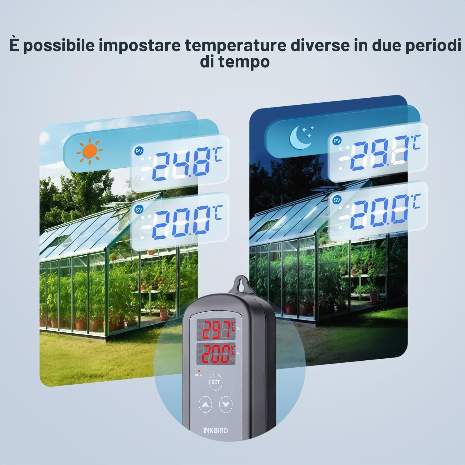 Inkbird ITC-2T Termostato Controllo Digitale,Termoregolatore Doppia Prese di Riscaldamento,Timer Ciclo Giorno-Notte,Funzione di Allarme,Regolatore di Temperatura per Terrarium,Serre,Rettili