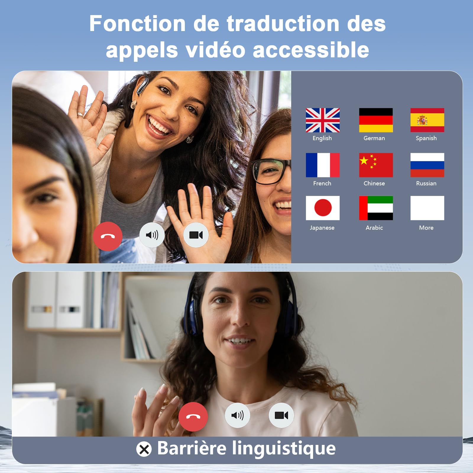 Casque Traducteur Intelligent 164 Langues 4 en 1 Ouvert 7 Modes Traduction Musique Sport Apprentissage Voyage
