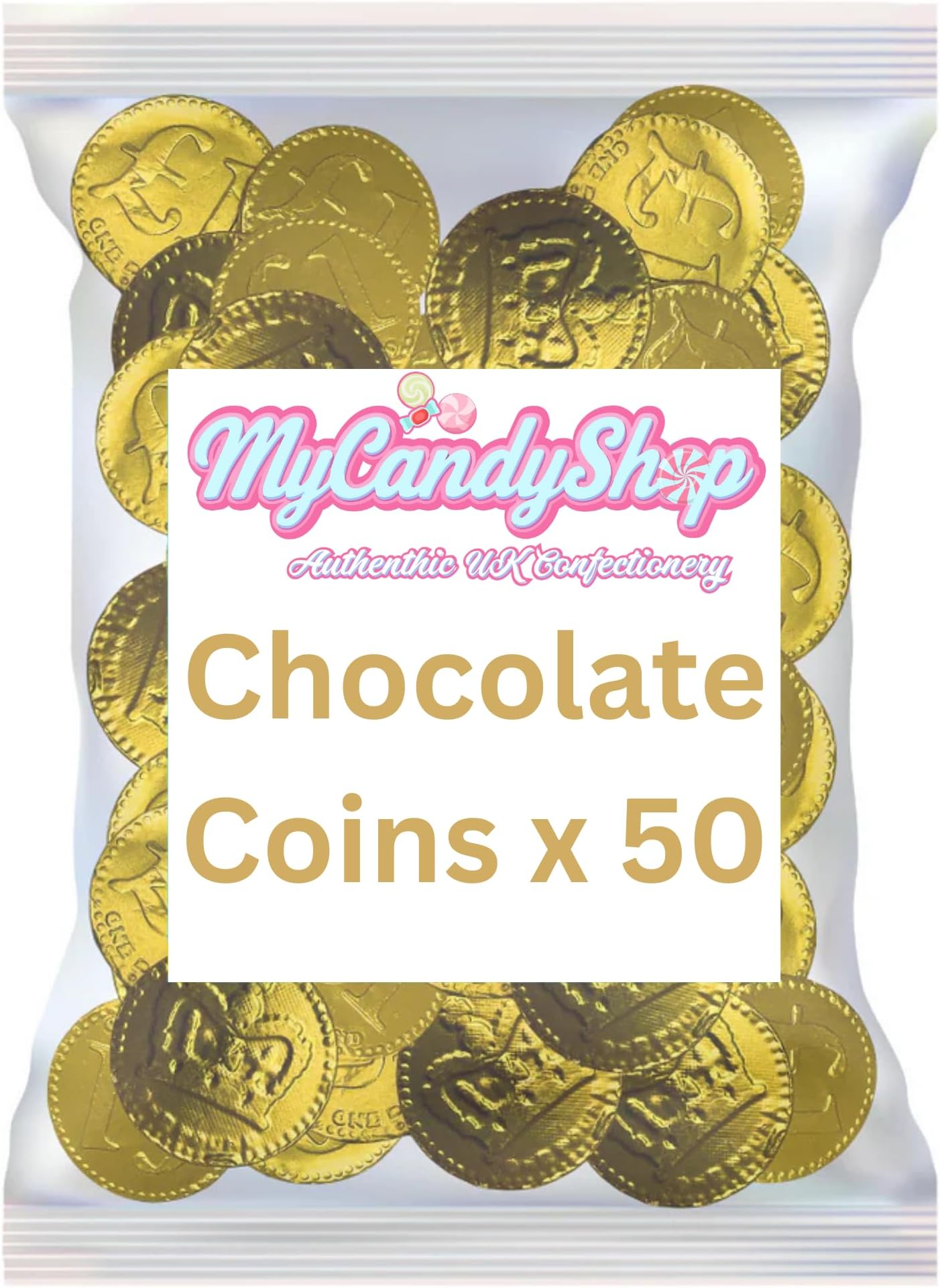 CCC Chocolate Coins - 50 x Classic British £1s Mixture - Choc Flavour Coins - Great Party Bag Sweets For Kids, Fun Gold Chocolate Money for Kids & Adults