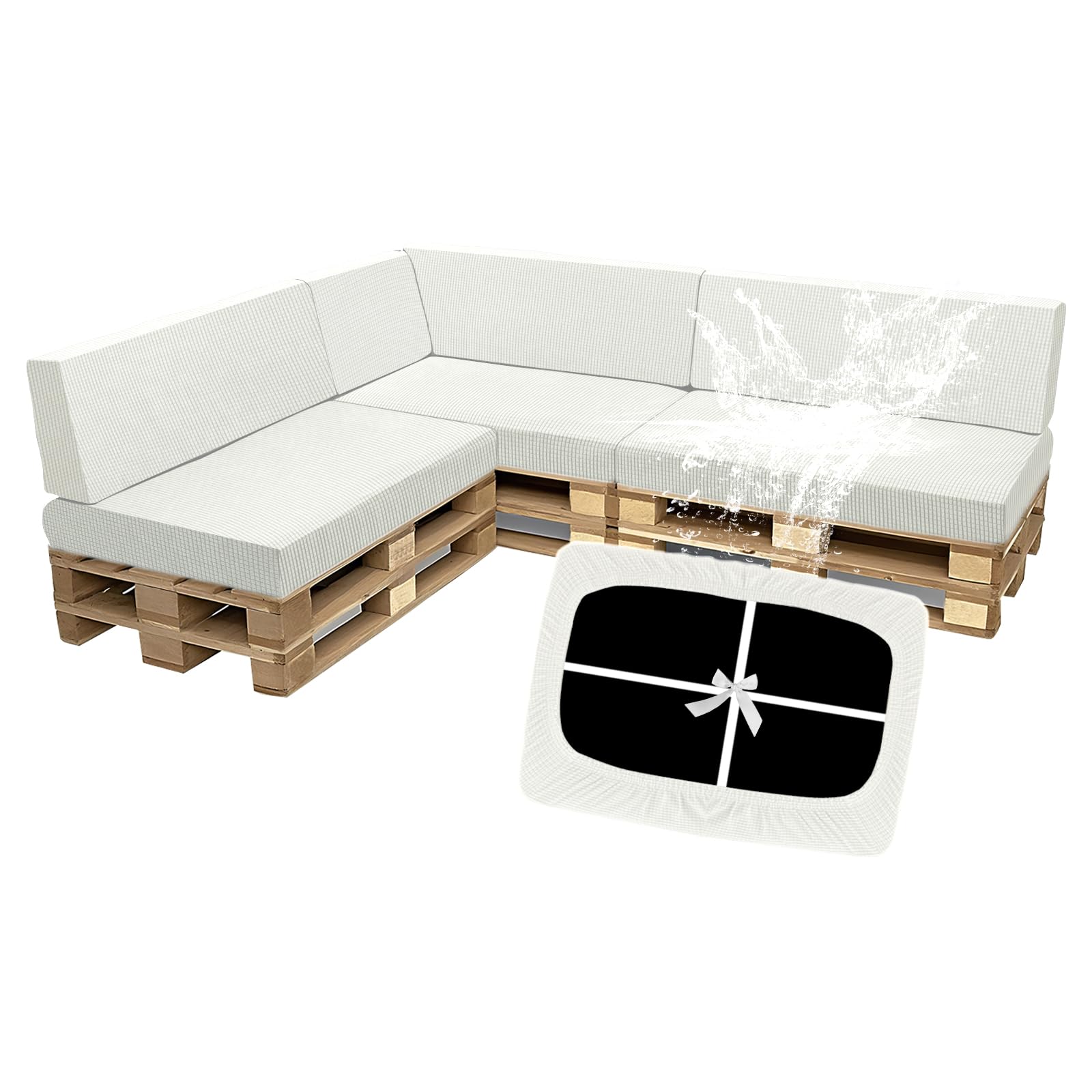 SYLC Waterproof Pallet Cushions Covers, Stretch Cover for Pallet Furniture Cushions with 4 Ties, Outdoor Corner Sofa Covers for Rattan Patio Garden Caravan (Ivory,7 PCS(3 Seats+4 Backs)) โ image 1