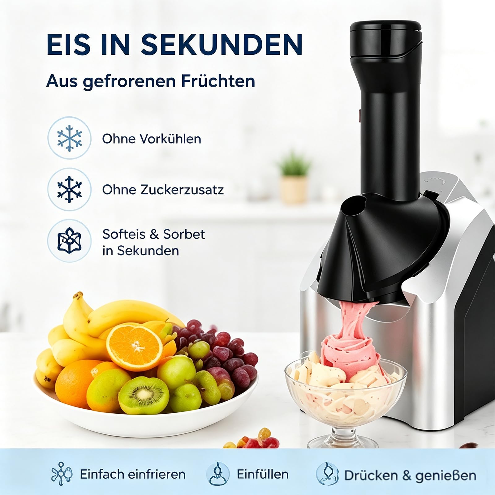Vollautomatische Fruchteismaschine ohne Vorkühlen für Softeis