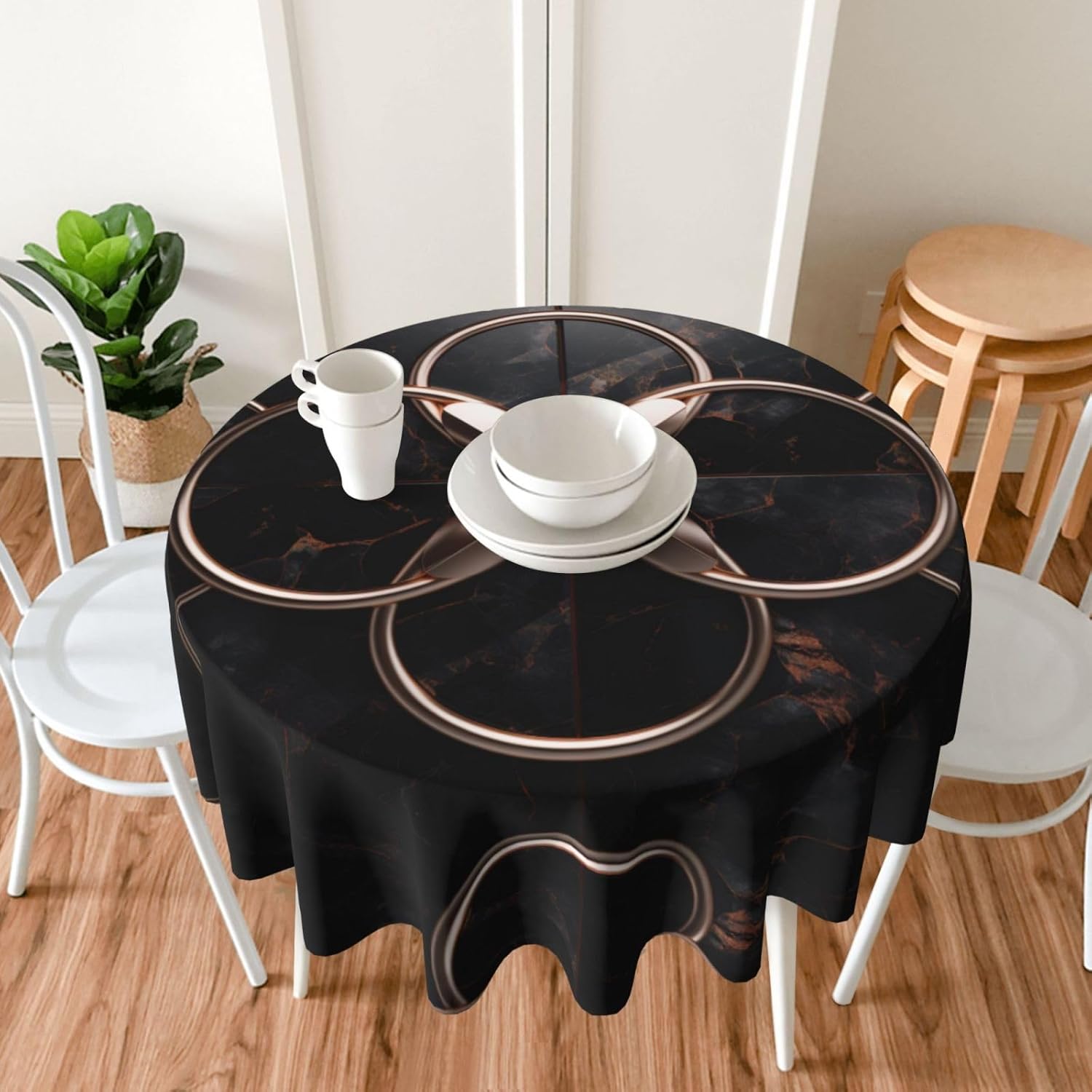 Black Rose Gold Marble Print Wrinkle Free Dining Table Cover for Birthday Party Farmhouse Tablecloths Up to 60 x 60 Inches