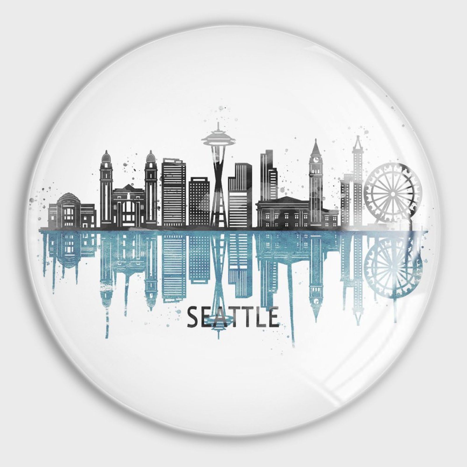 Luijorgy Style-1 America Seattle City Landscape Reflection Skyline Refrigerator Magnets Glass Small Round Fridge Magnets Multi-Use Premium Magnets For Fridge Locker Whiteboard Billboard Kitchen Office School