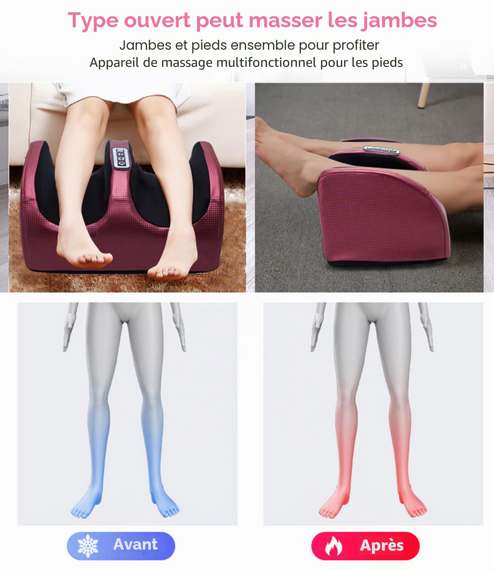 Appareil de Massage Jambes Augmentant Circulation Sanguine, PéTrissage Profond, Appareil de Massage des Pieds, Appareil de Massage Pieds Shiatsu avec Thérapie Chaleur