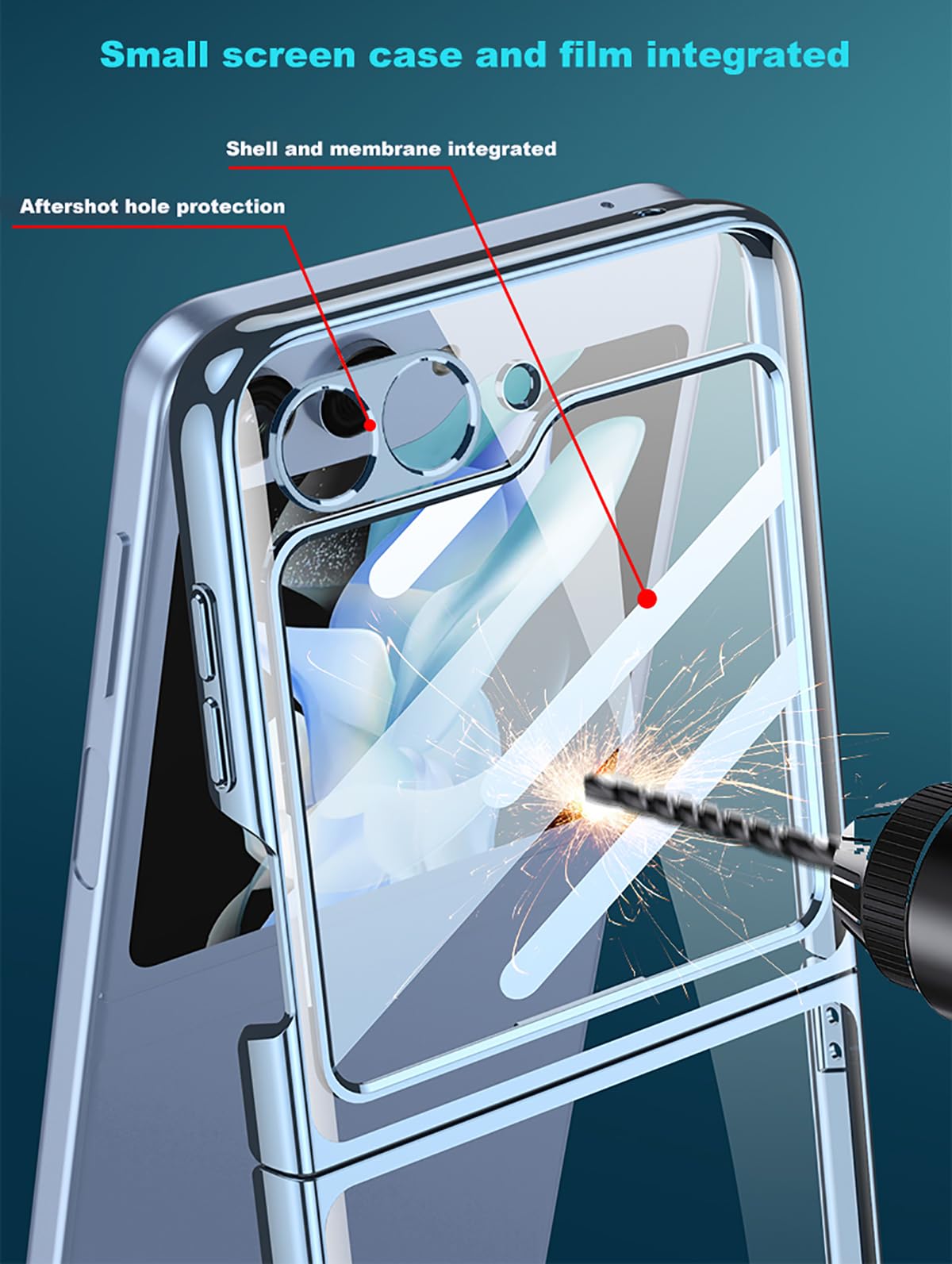 COQUE Funda Samsung Flip 6 Funda Protectora Fantasma Galvanizada, Funda Delgada con Película Todo Incluido, Funda para Teléfono Plegable para Samsung Galaxy Z Flip 6 5G-Oro
