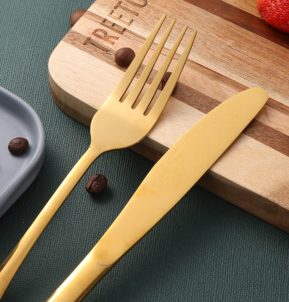 Besteckset Edelstahl mit Organizer-Tasche Reise Camping Besteck Geschirr Geschirr Set für Picknick Schule Messer Gabel Löffel Set Gold (9 Sets mit 36 Stück)