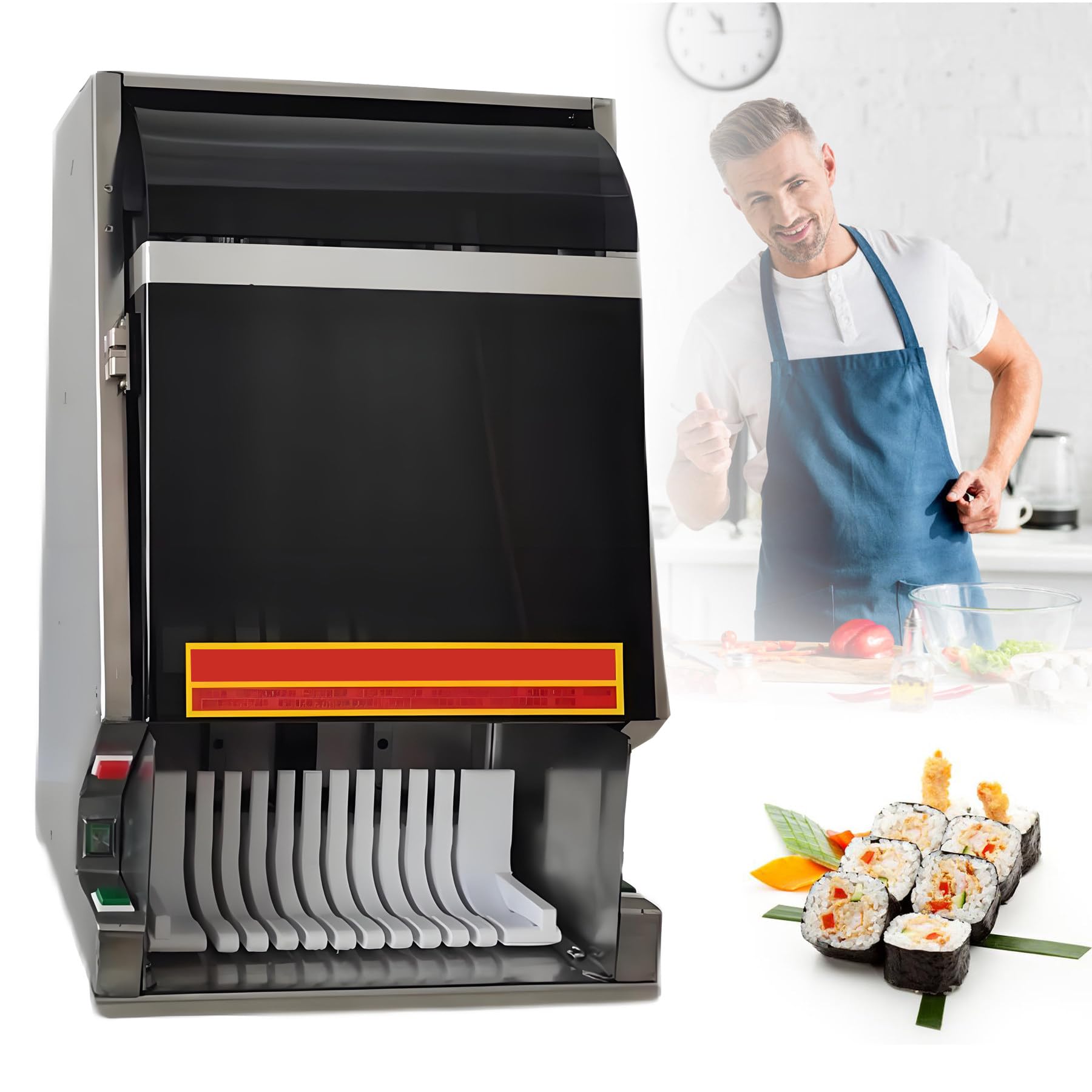Automatyczna maszyna do cięcia wałków do sushi 8/10/12 sztuk ukończ cięcie w korpusie ze stali nierdzewnej 5S do restauracji komercyjnych, kuchni, barów przekąskowych, 12 plasterków