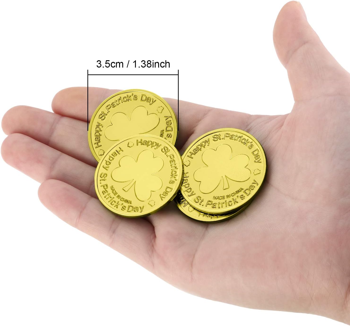 Zhanmai 200 Pieces St. Patrick's Day Coins Shamrock Lucky Plastic Coins Shamrock Leprechaun 3-Leaf Clover Good Luck Coins Plastic Table Sprinkles for St Patricks Day Decoration Favors