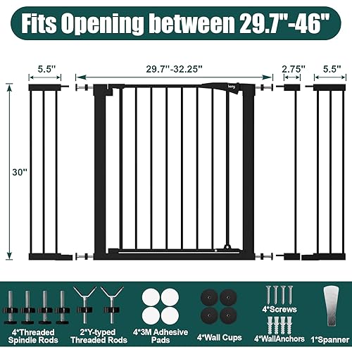 Miniatura 6 de keny Puerta de bebé de 29.7 a 46 pulgadas para escaleras, puertas de perro con cierre automático para puertas, montada a presión, sin perforación,