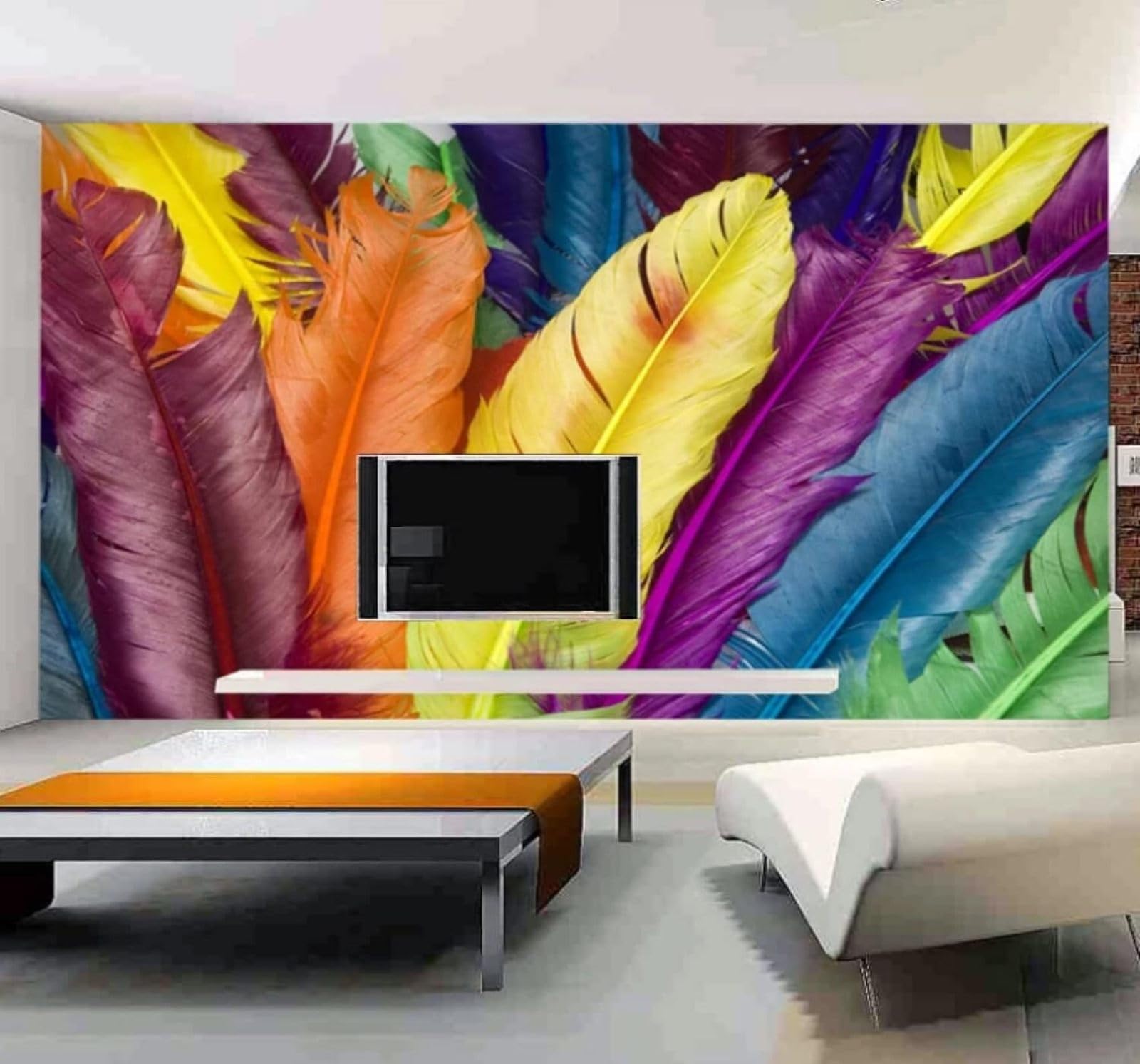 XLMING Minimalist Beautiful Hand Drawn Colourful Feathers 3D Wallpaper Luxury Home Dining Decor Paste Sofa Living Room The Wall for Bedroom Mural-200cm×140cm