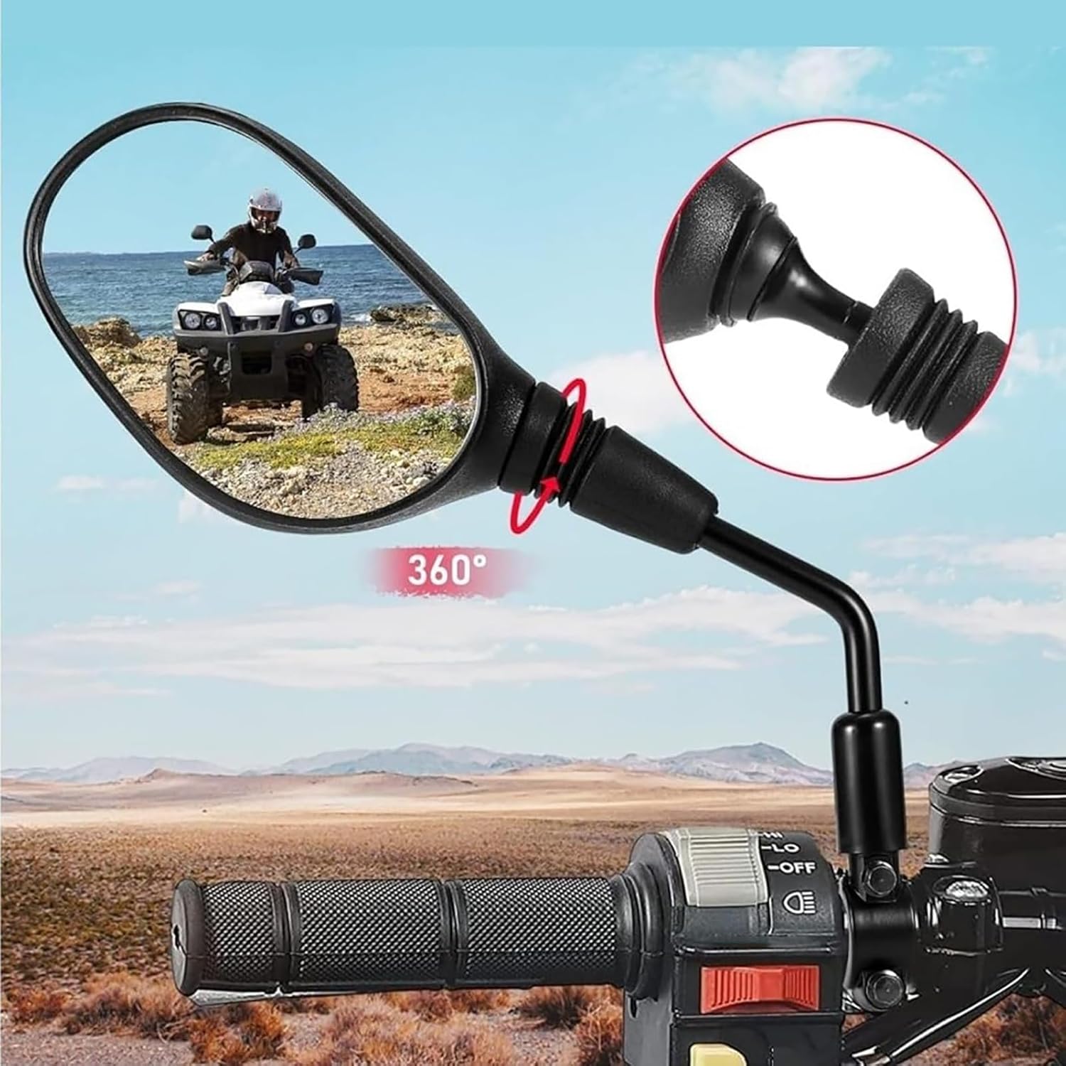 1 Pair ATV Rear View Mirrors for Honda FourTrax Foreman Rubicon 520 2015–2025, Universal Adjustable Side Mirrors for ATV Quad, Heavy Duty Clamp-On Mirrors for Off-Road Riding