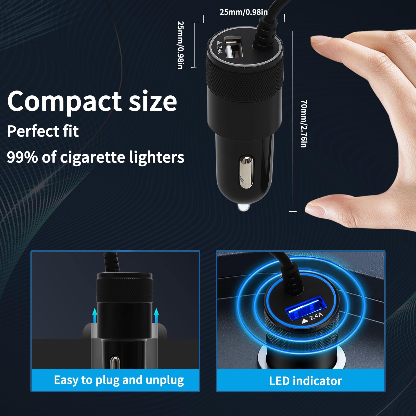 Zapalniczka USB C 2 porty ładowarka samochodowa USB C z kablem sprężynowym typu C o długości 1,2 m, ładowarka samochodowa do telefonu komórkowego Samsung S25/S24/S23/S21/A55/A16/Z Fold6/Z Flip 3