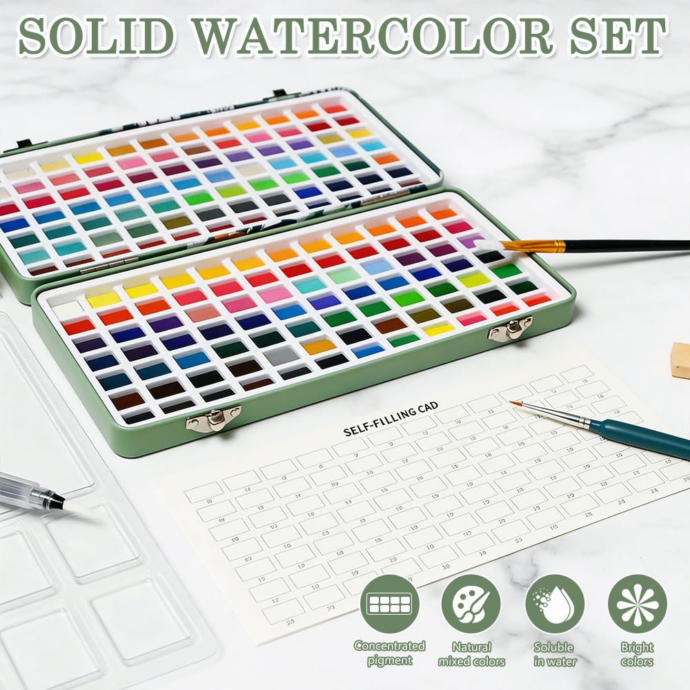 Ensemble de Peinture Aquarelle 168 Couleurs, en Boîte Portable