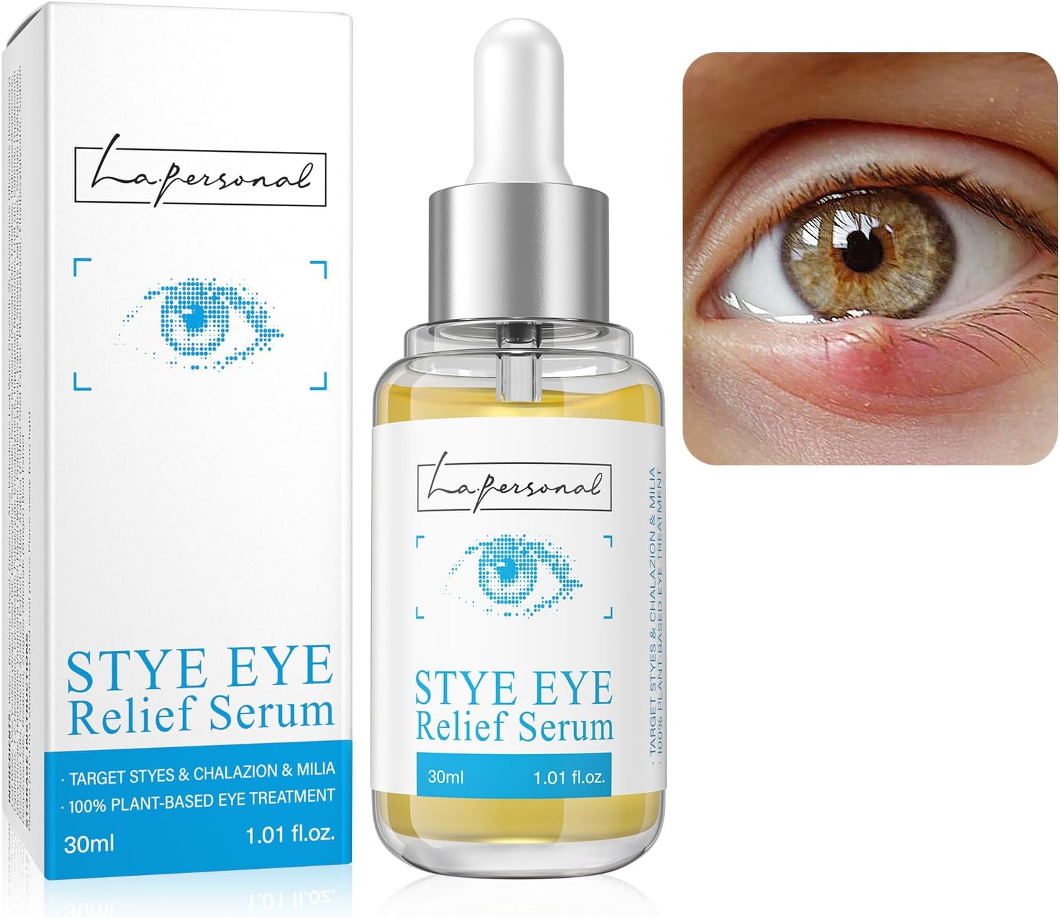LA. PERSONAL Stye Eye Relief Serum for Eyelid Bumps, with Avocado Oil, Sea Buckthorn Oil & Caffeine, Gentle Formula 1.01 Fl Oz / 30 Ml