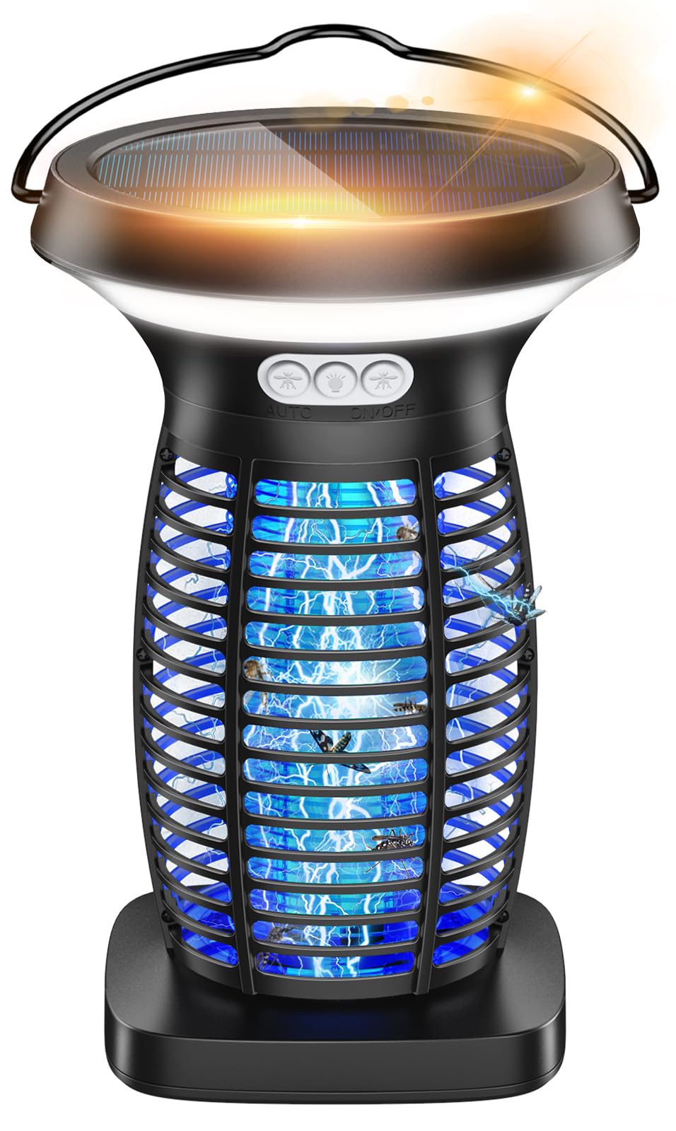 Dnenellr Electric Fly Zapper 3500V, Solar Mosquito Killer with UV LED Light, 2-in-1 Bug Zapper Lamp for Indoor & Outdoor Use, USB Rechargeable, 360° Hanging Design with Removable Tray