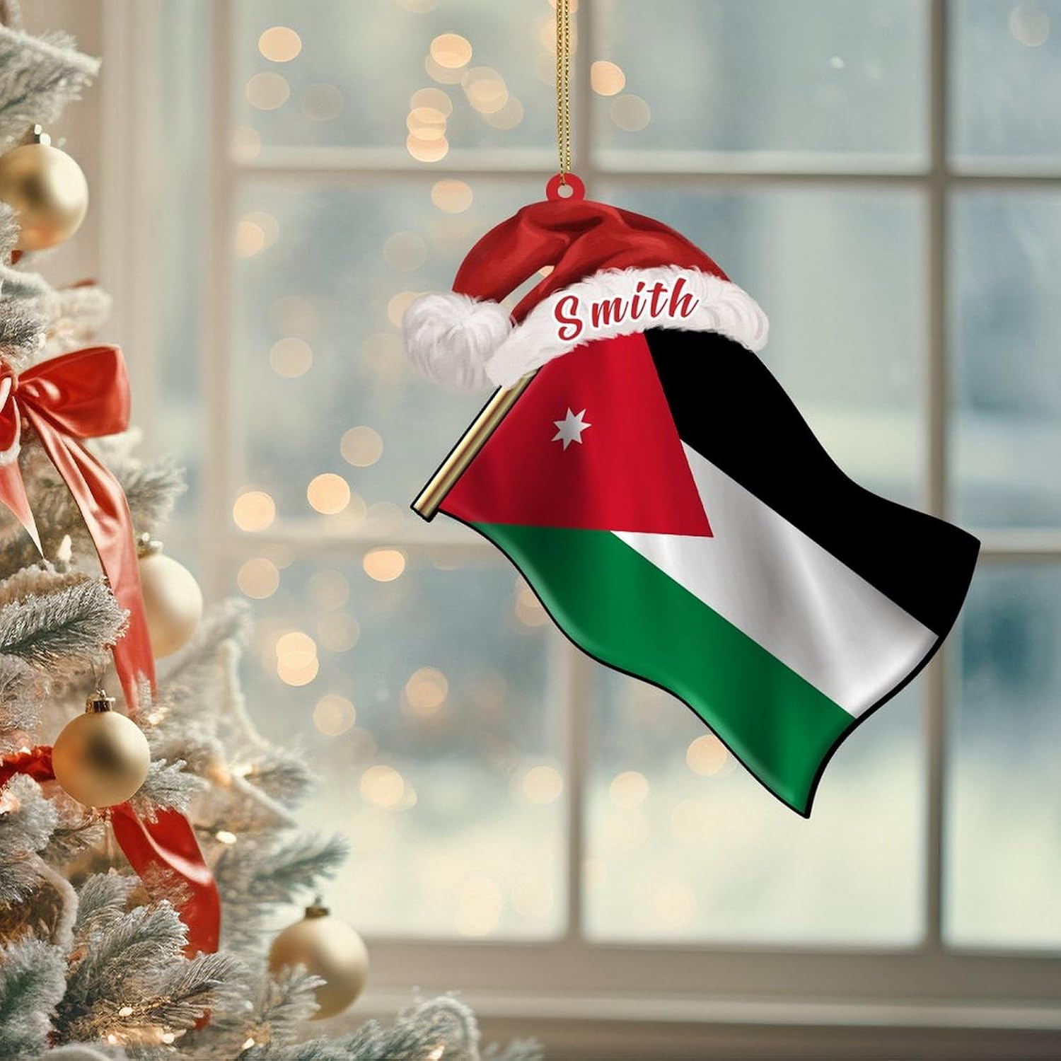 Personalized Jordan Flag Ornaments for Newborn Baby 3 Inch Xmas Tree 2D Souvenir Memorial National Day Personalized Christmas Ornaments Housewarming Gifts for New House