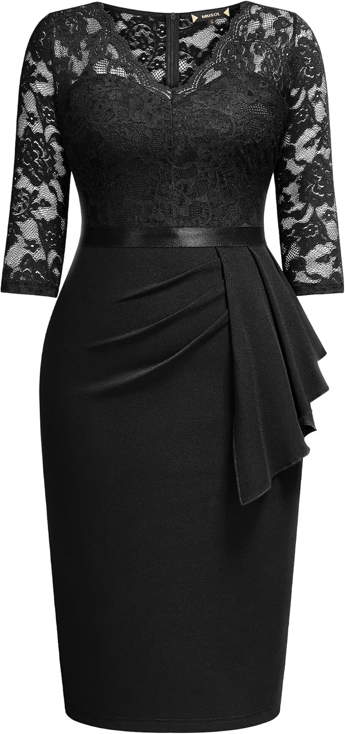 Miusol Women's Plus Size Retro Floral Lace Ruffle V Neck Party Cocktail Dress - Image 5