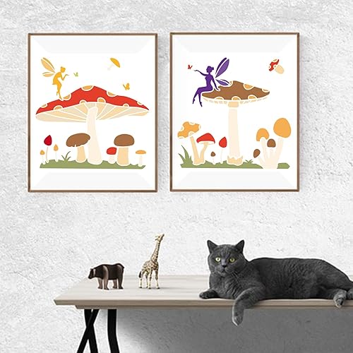 Miniatura 6 de MAYJOYDIY 3 plantillas de hada de hongos de ensueño de hongos y mariposas de hadas, plantilla de pintura de 11.8 x 11.8 pulgadas con pincel para