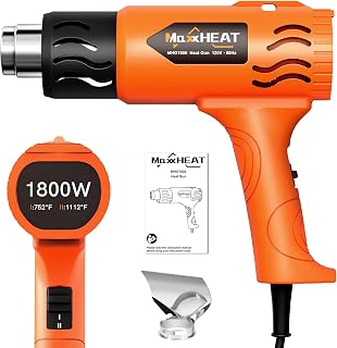 Heat Gun, MAXXHEAT 1800W Fast Heat Hot Air Gun Kit with Dual Tempe Settings 572℉&1112℉, Overload Protection, 1 Nozzles for Shrink Wrapping/Tubing, Paint Removing, Crafts