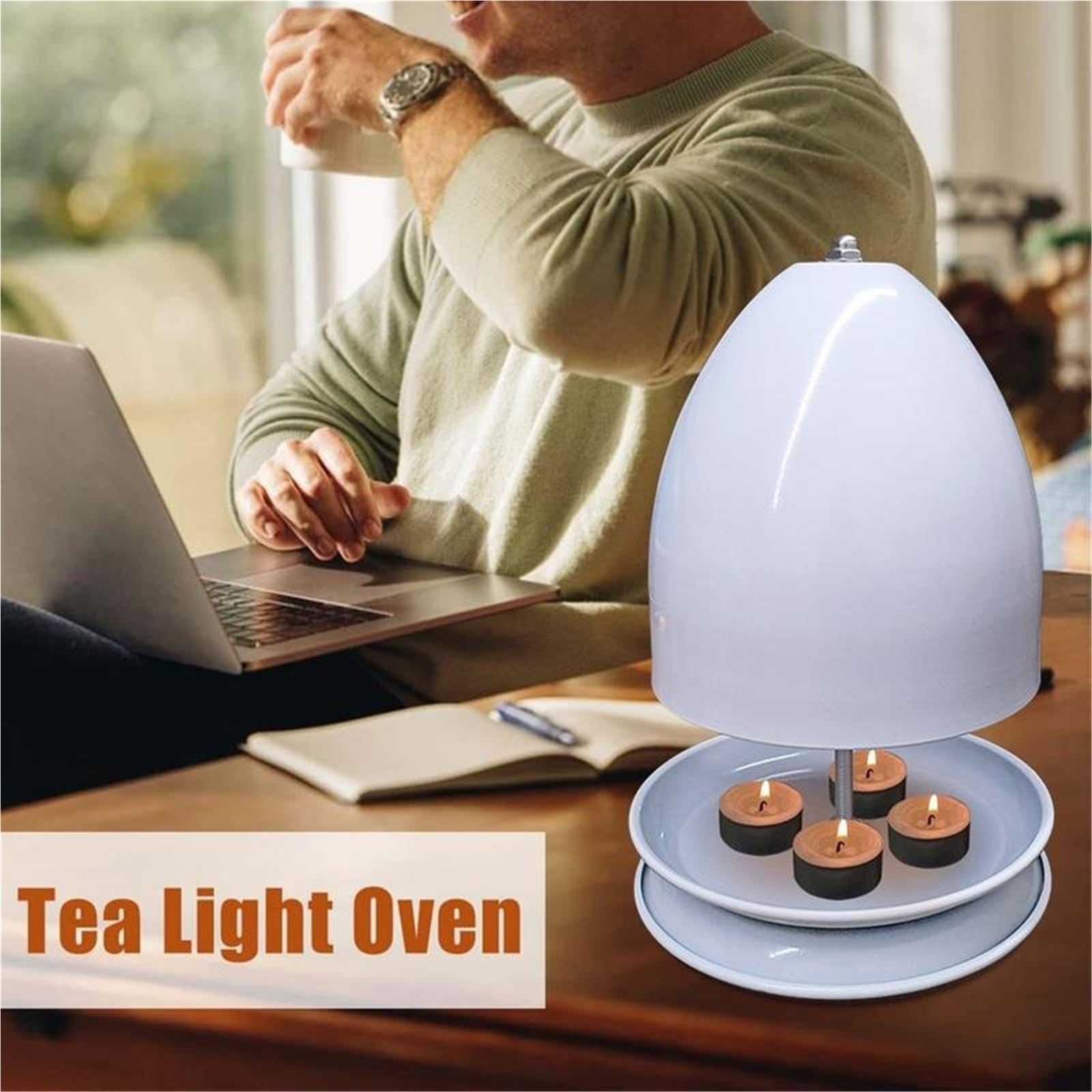 Estufa para Portavelas De Té Calentador de Velas té, Calentador Doble Pared, sobremesa, Horno, Metal(Orange)