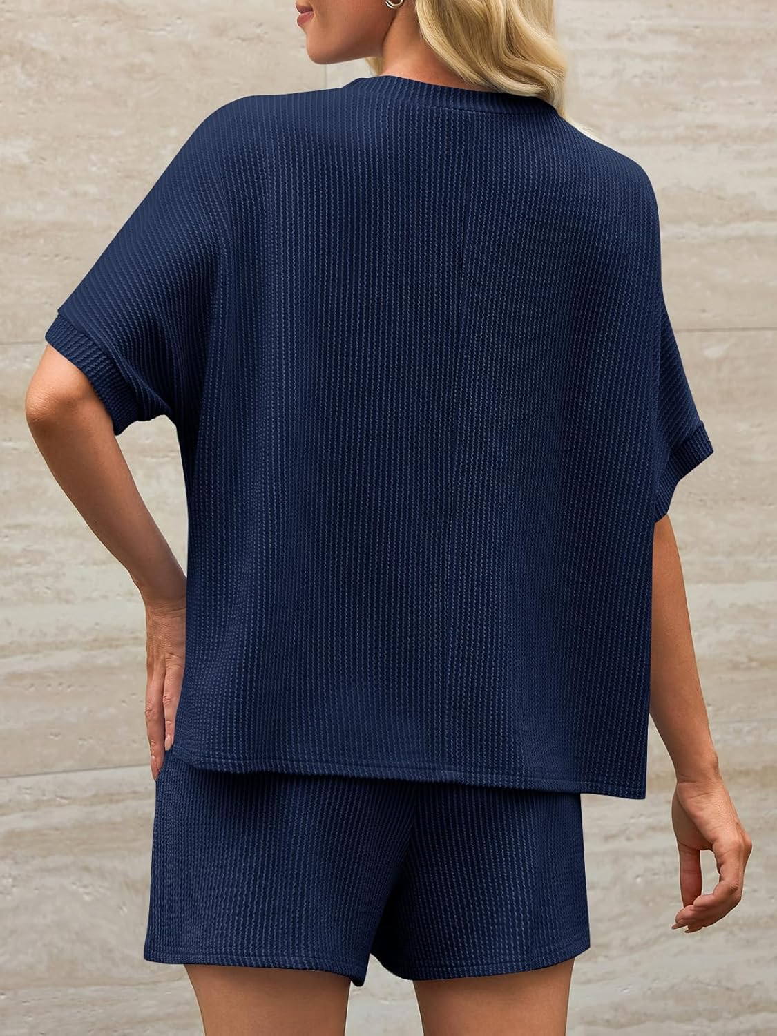 Imily Bela Womens 2 Piece Outfits 2025 Oversized Summer Short Sets Casual Beach Ribbed Short Sleeve Matching Set - Image 3