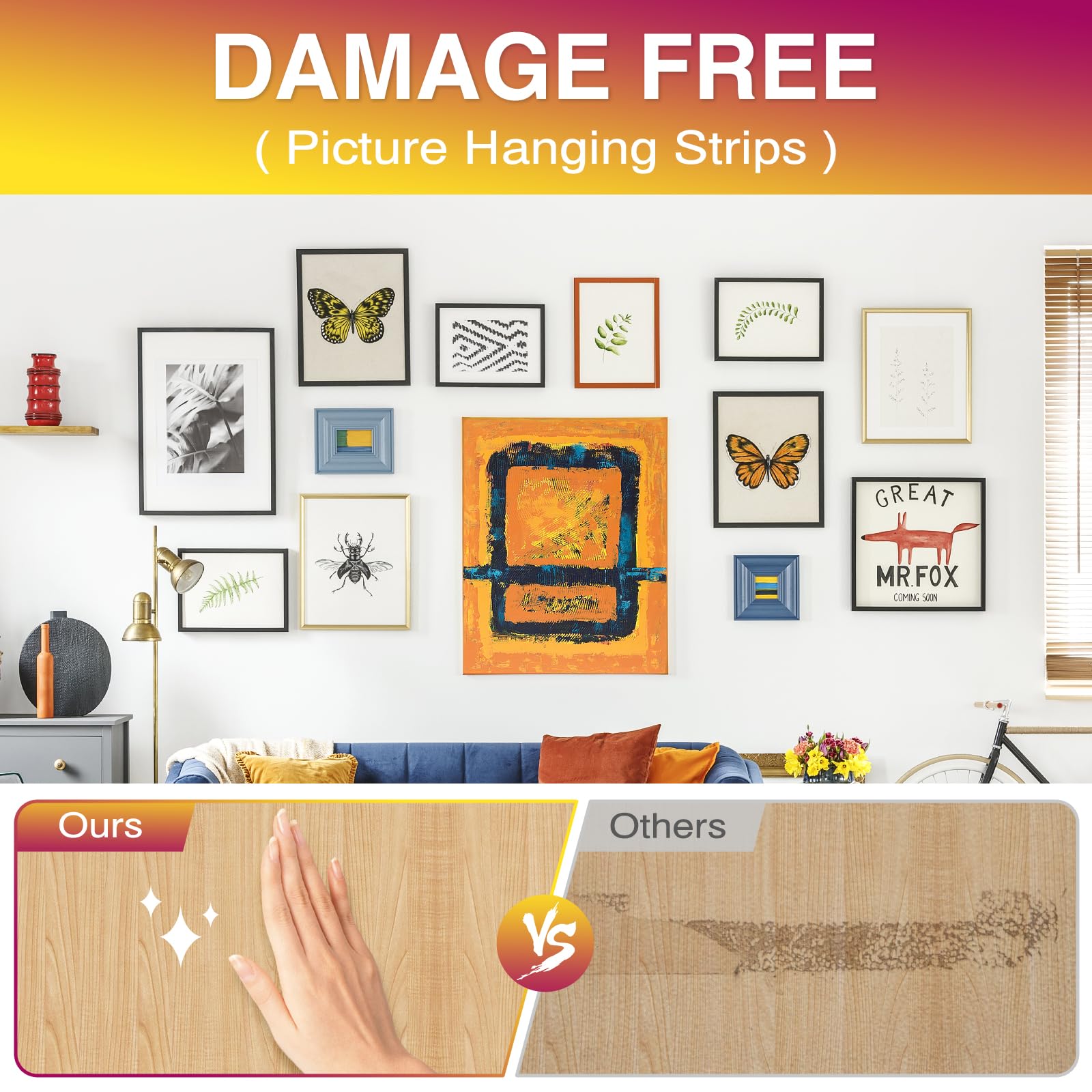 Summerbrite Tiras para colgar cuadros resistentes, ganchos de gancho y bucle, extraíbles sin daños, cinta adhesiva para pared, color blanco, grande (paquete de 36)