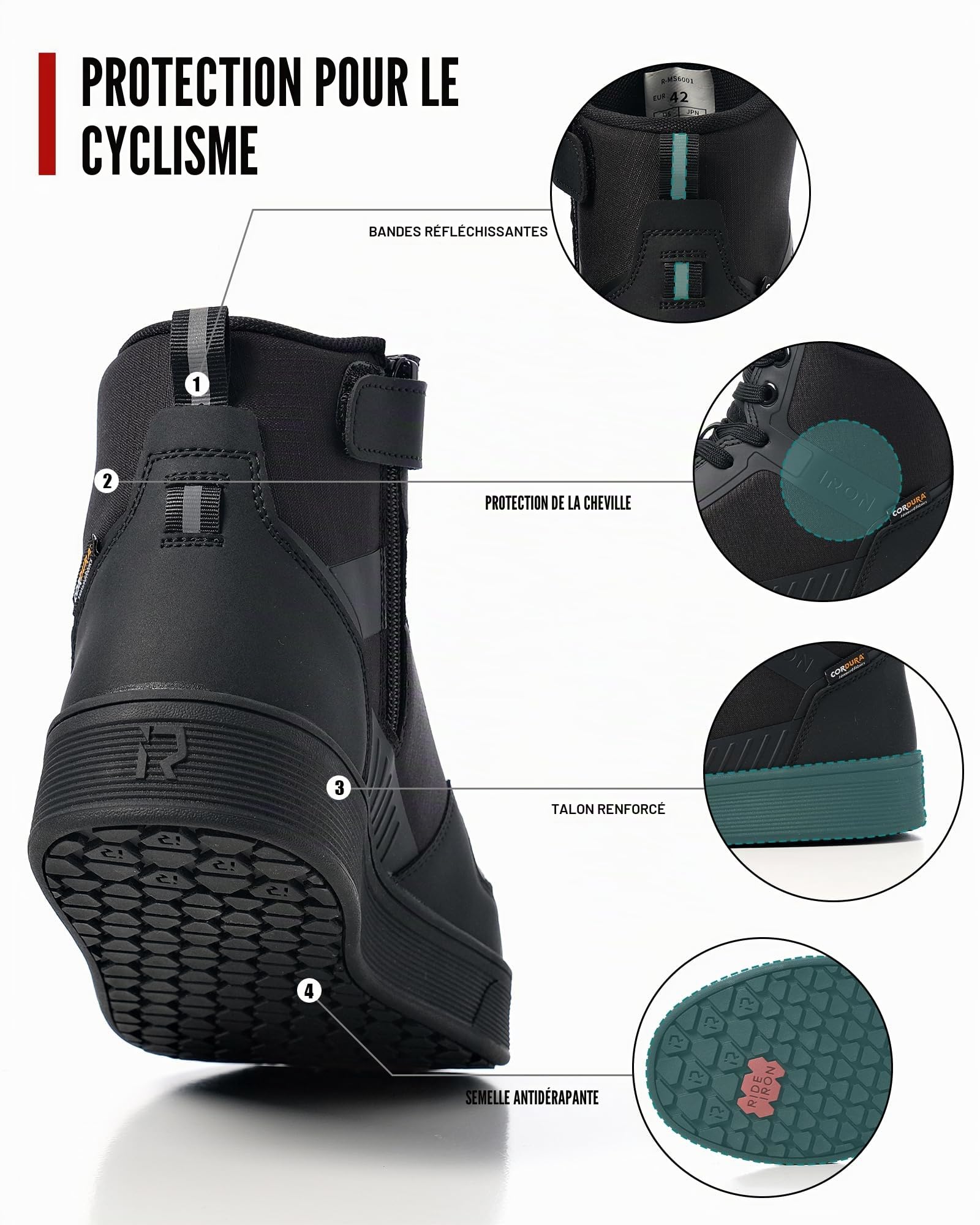 RIDEIRON Chaussures Moto Bottes Moto Hommes Normes CE | Semelle épaissie Adaptées à Toutes Les Saisons Imperméables Antidérapantes Respirantes à la Mode et Cnfortables Noir