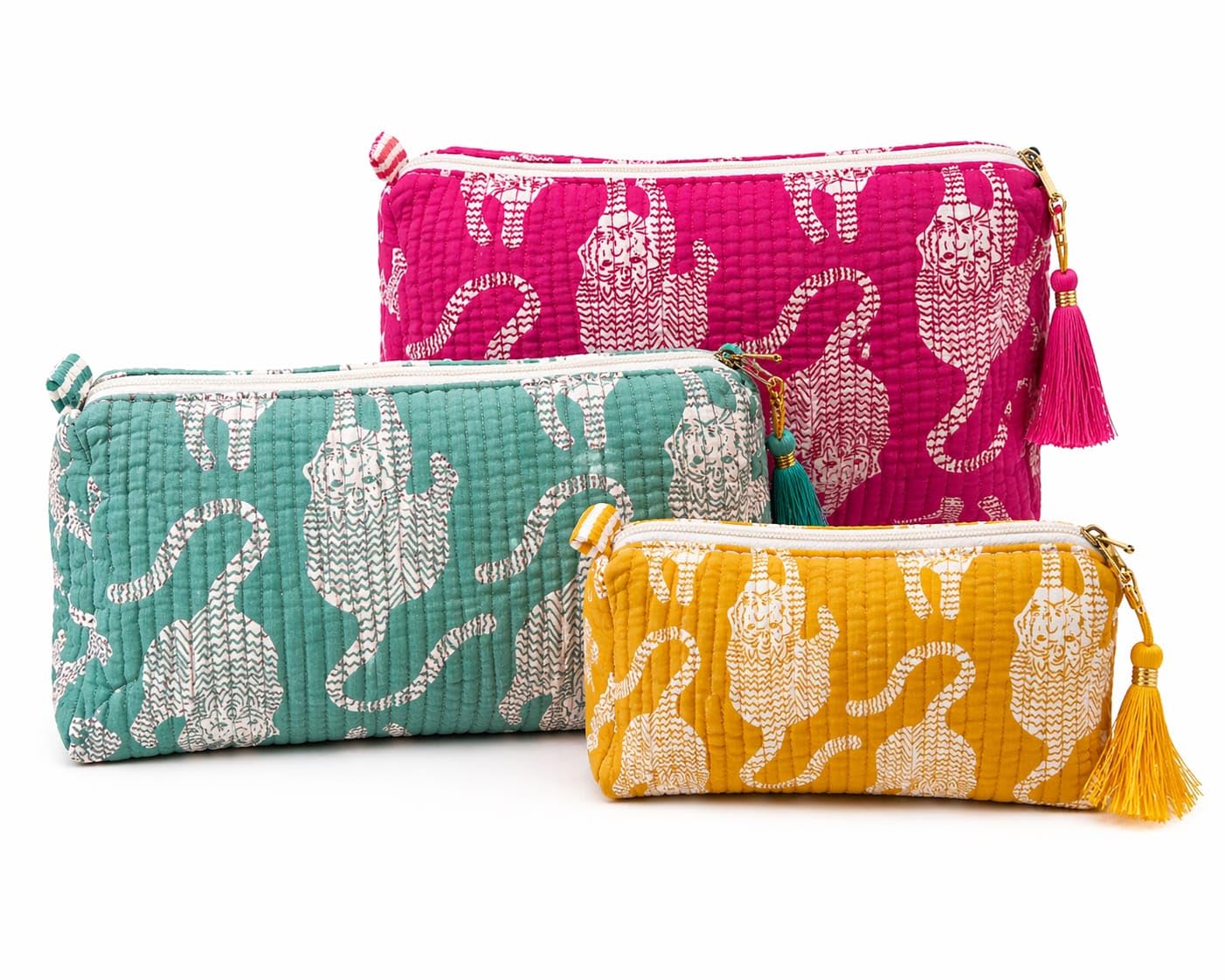 Handmade Quilted Pouch Set of 3, Multicolour, Waterproof Lining, Lightweight Travel Organiser for Makeup, Jewellery and Toiletry Storage (3, Multicolor, S, M, L)-image-0